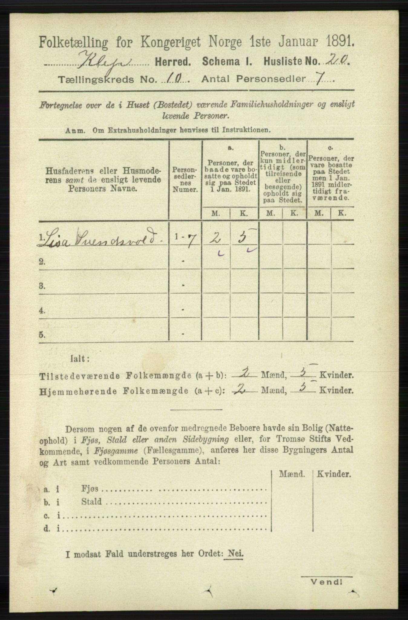 RA, 1891 census for 1120 Klepp, 1891, p. 2838