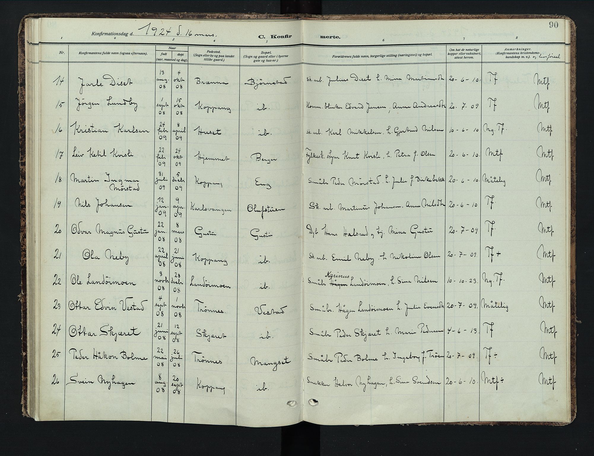 Stor-Elvdal prestekontor, AV/SAH-PREST-052/H/Ha/Haa/L0005: Parish register (official) no. 5, 1908-1924, p. 90