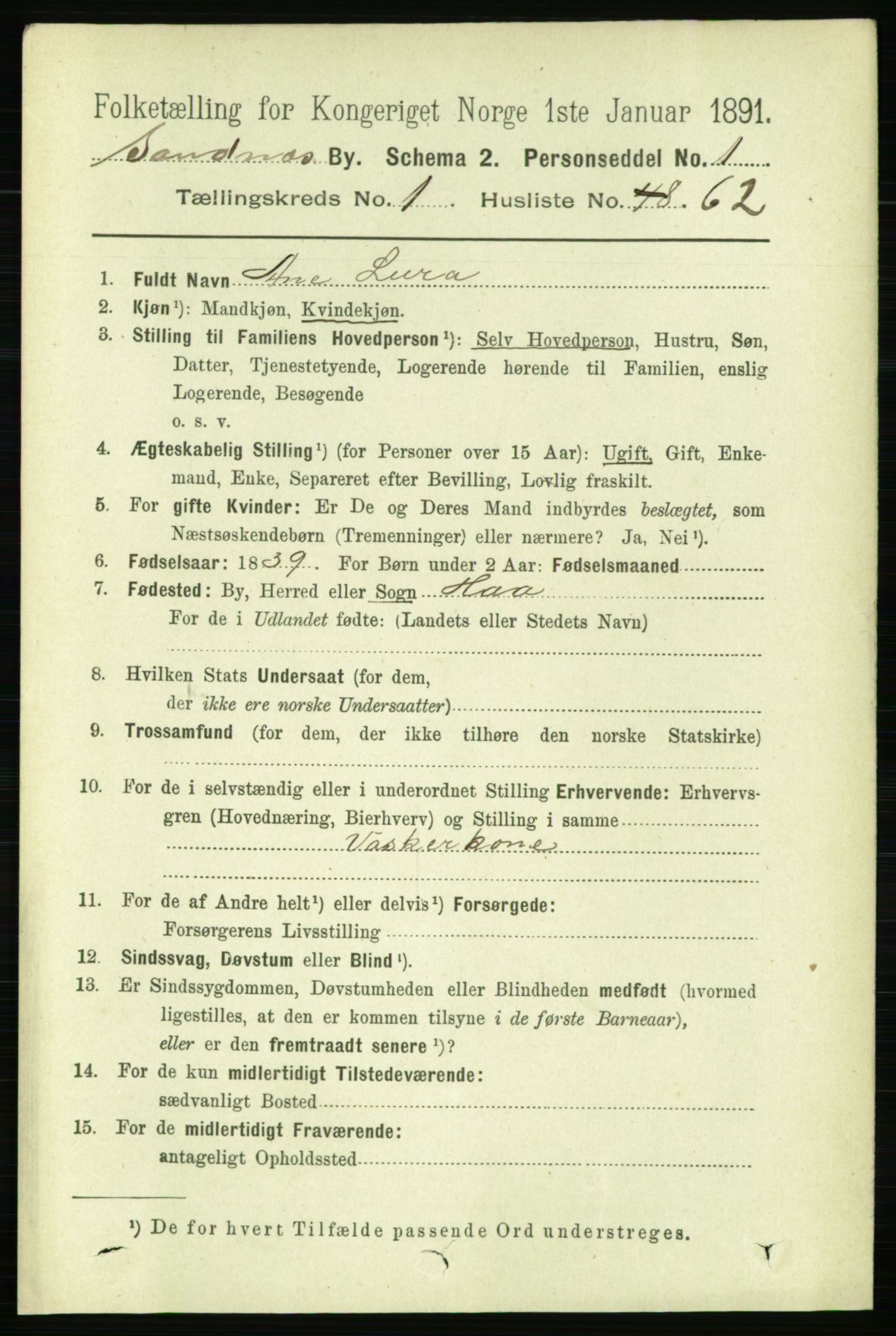 RA, 1891 census for 1102 Sandnes, 1891, p. 932