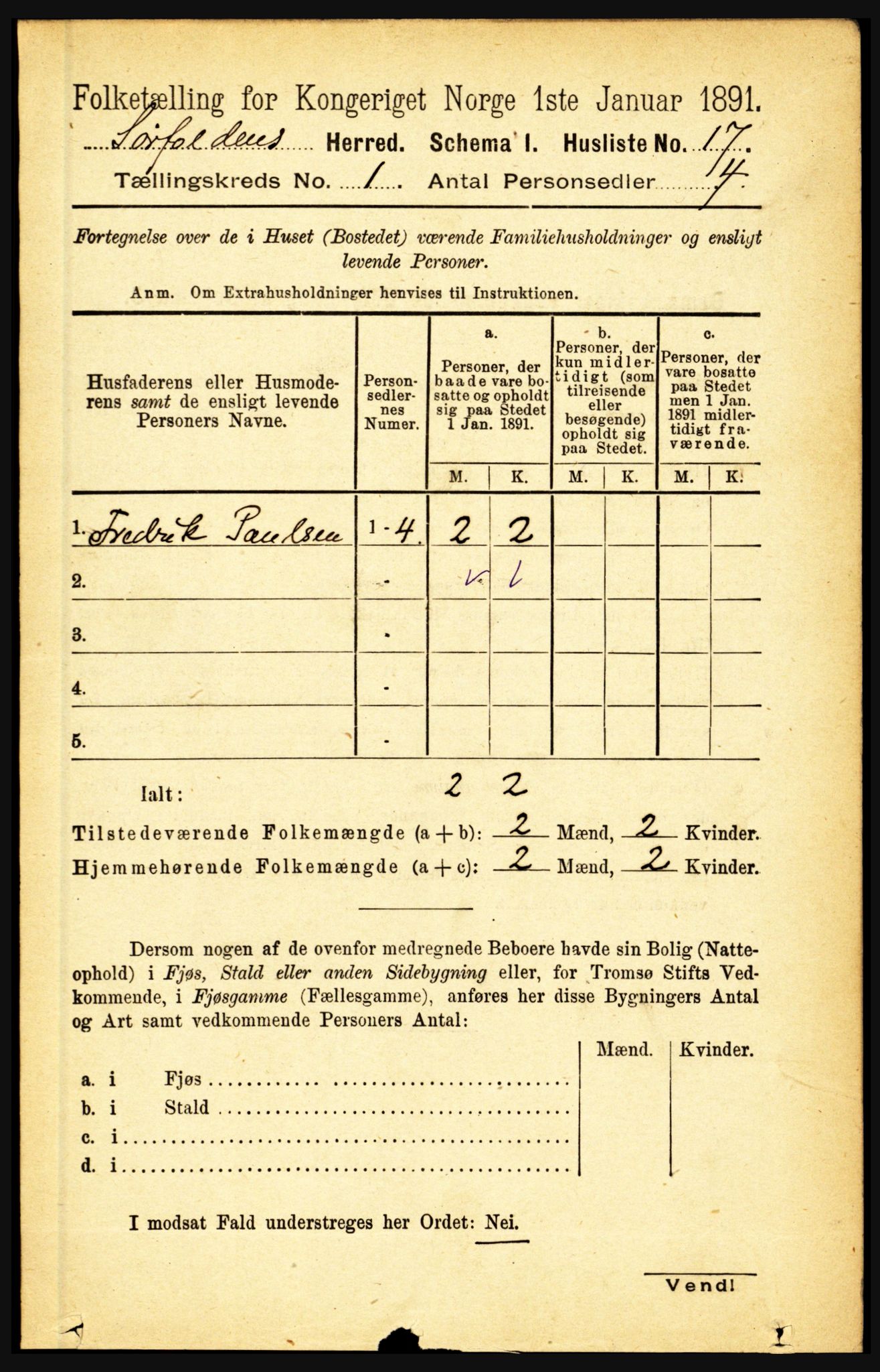 RA, 1891 census for 1845 Sørfold, 1891, p. 42