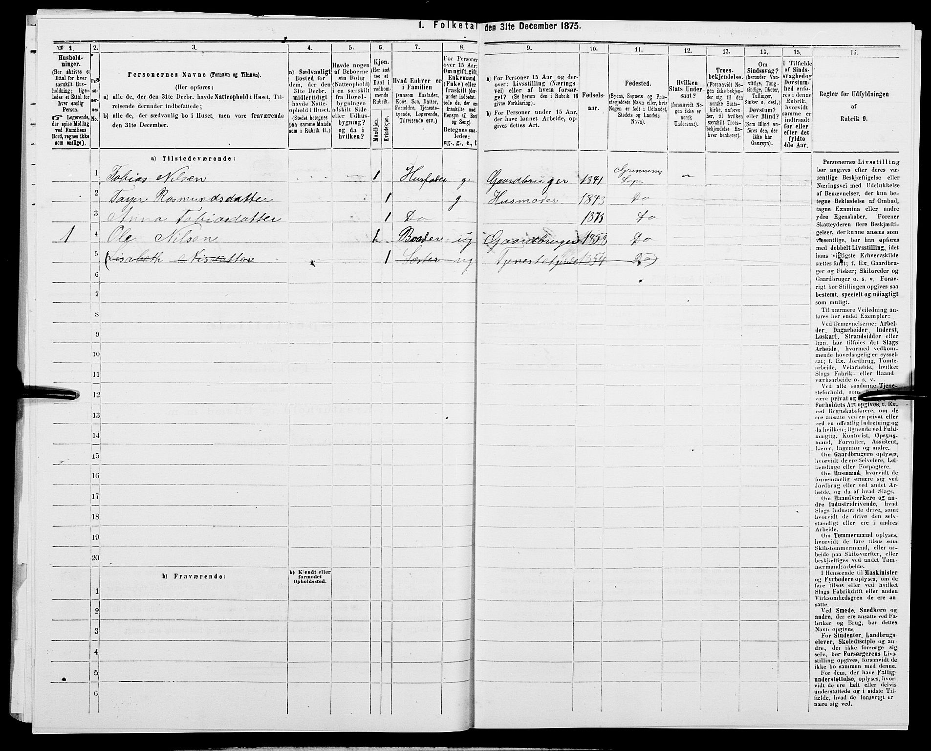 SAK, 1875 census for 1024P Bjelland, 1875, p. 497