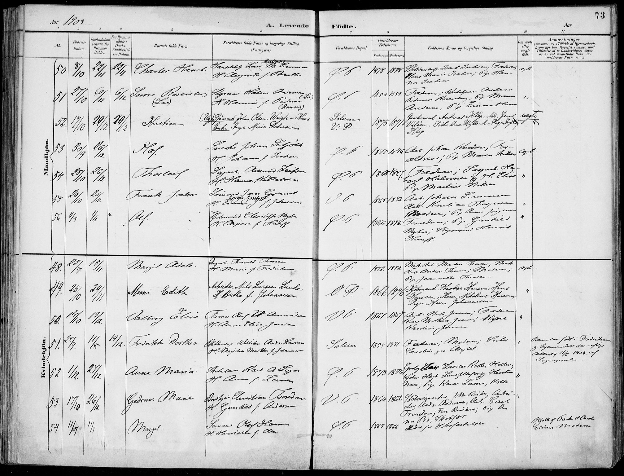 Porsgrunn kirkebøker , SAKO/A-104/F/Fa/L0010: Parish register (official) no. 10, 1895-1919, p. 73