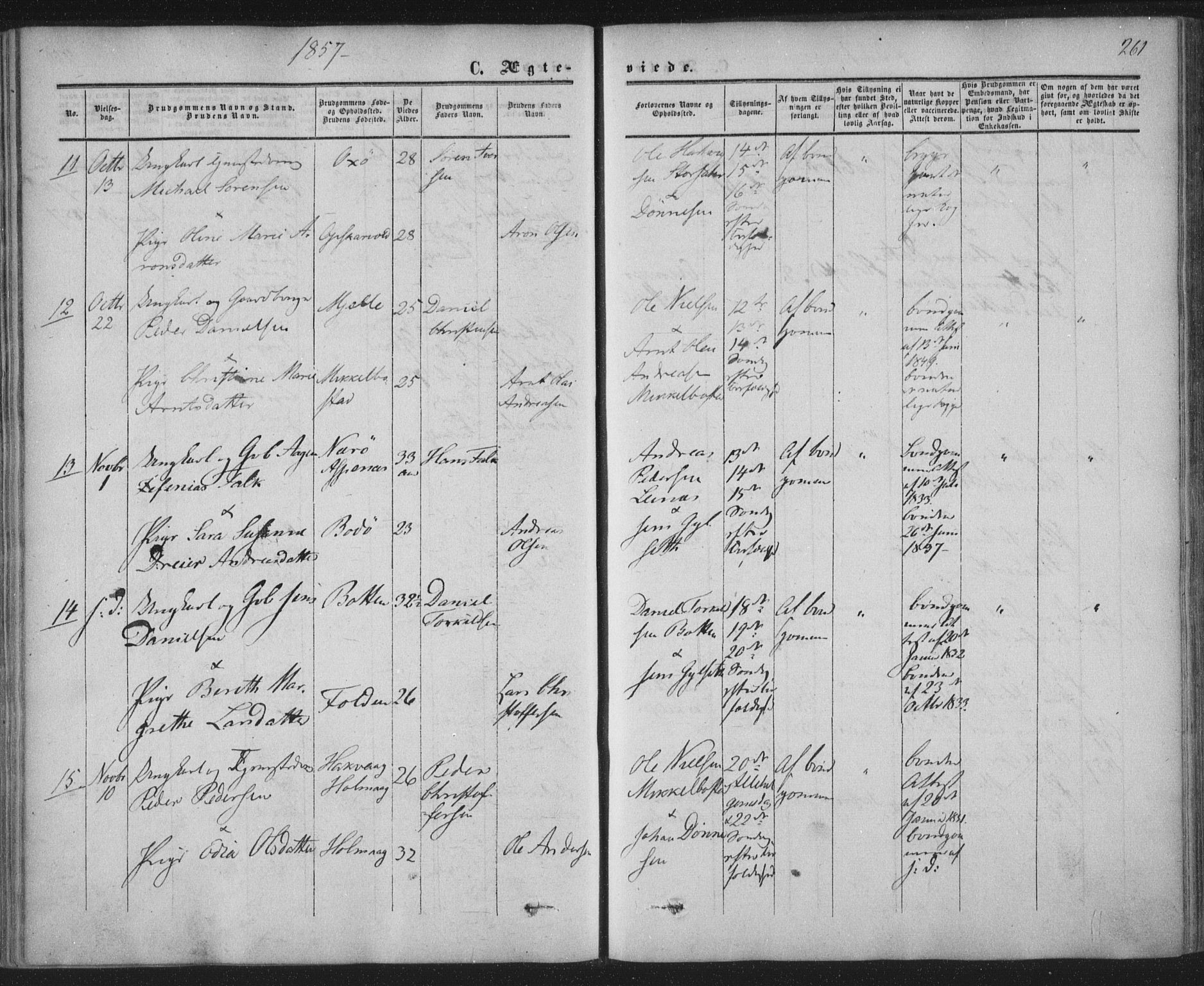 Ministerialprotokoller, klokkerbøker og fødselsregistre - Nordland, AV/SAT-A-1459/855/L0800: Parish register (official) no. 855A08, 1852-1864, p. 261