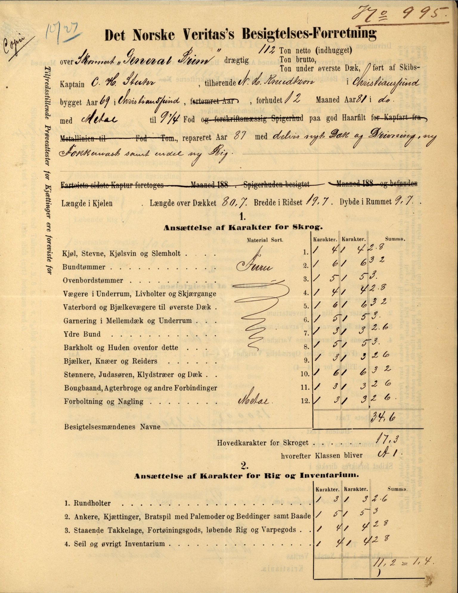 Pa 63 - Østlandske skibsassuranceforening, VEMU/A-1079/G/Ga/L0022/0003: Havaridokumenter / Ægir, Heldine, Henrik Wergeland, Høvding, General Prim, 1888, p. 57