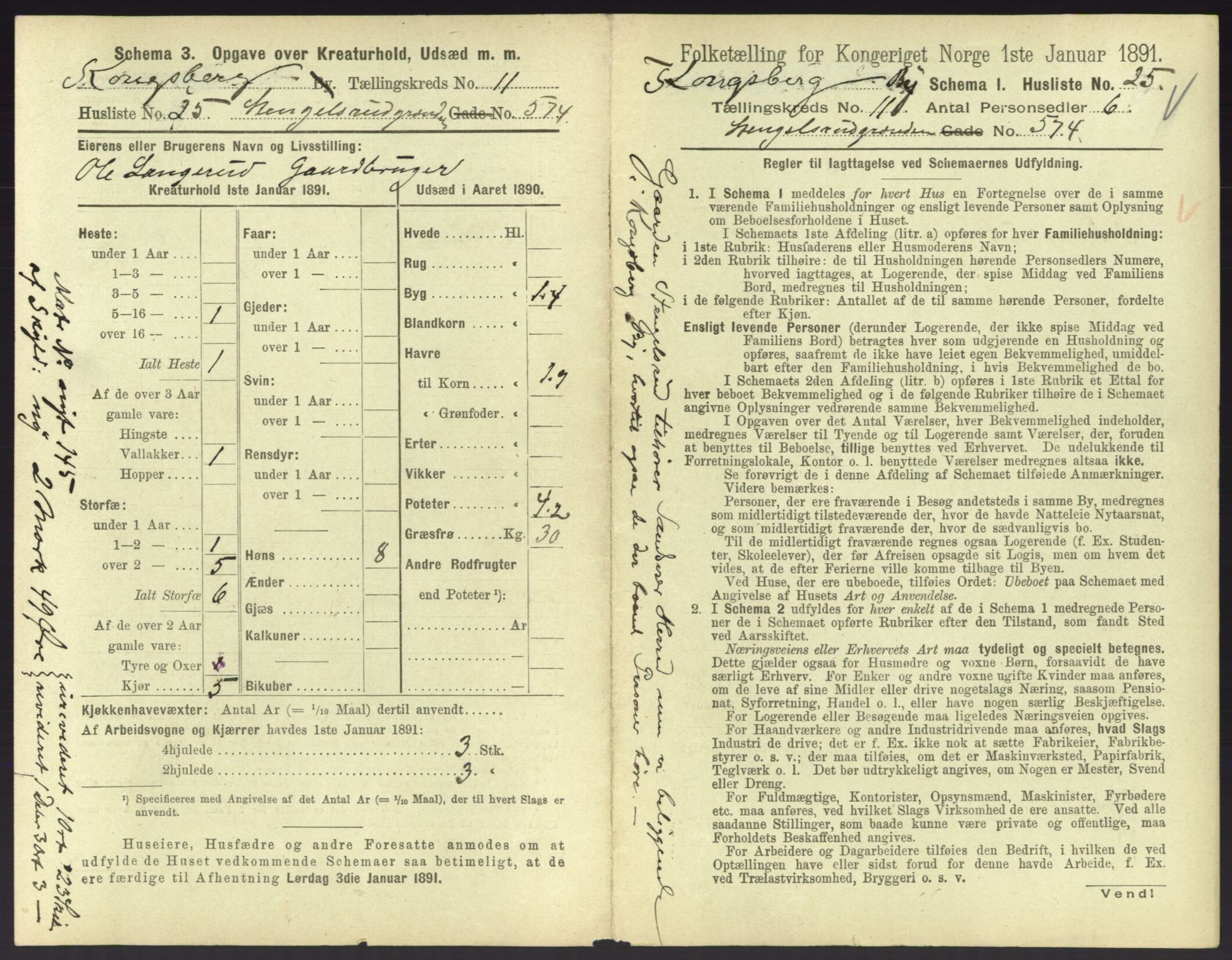 RA, 1891 census for 0604 Kongsberg, 1891, p. 1501