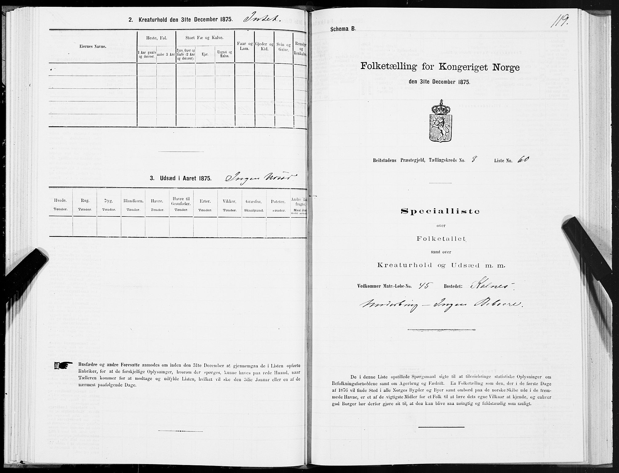 SAT, 1875 census for 1727P Beitstad, 1875, p. 6119