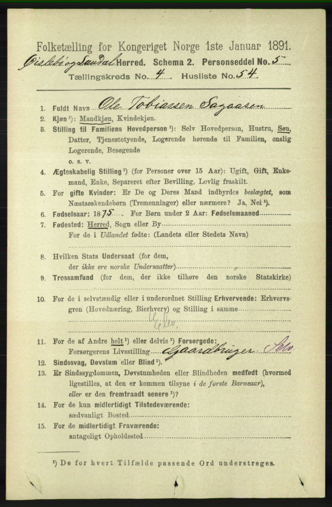 RA, 1891 census for 1021 Øyslebø og Laudal, 1891, p. 1272