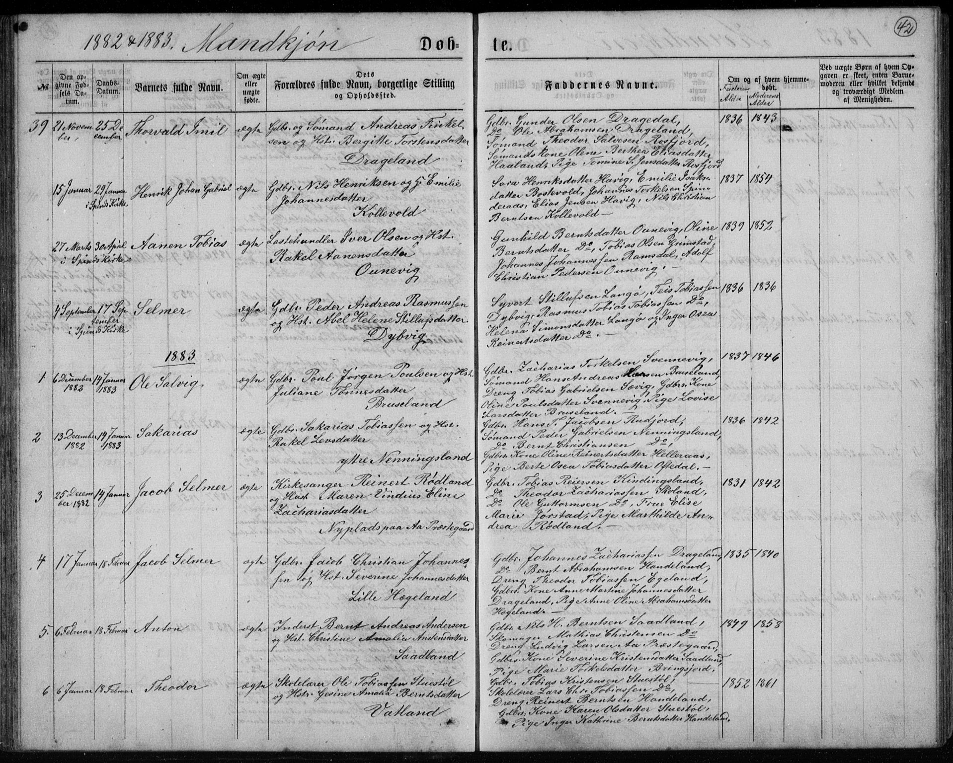 Lyngdal sokneprestkontor, AV/SAK-1111-0029/F/Fb/Fbc/L0004: Parish register (copy) no. B 4, 1878-1896, p. 42