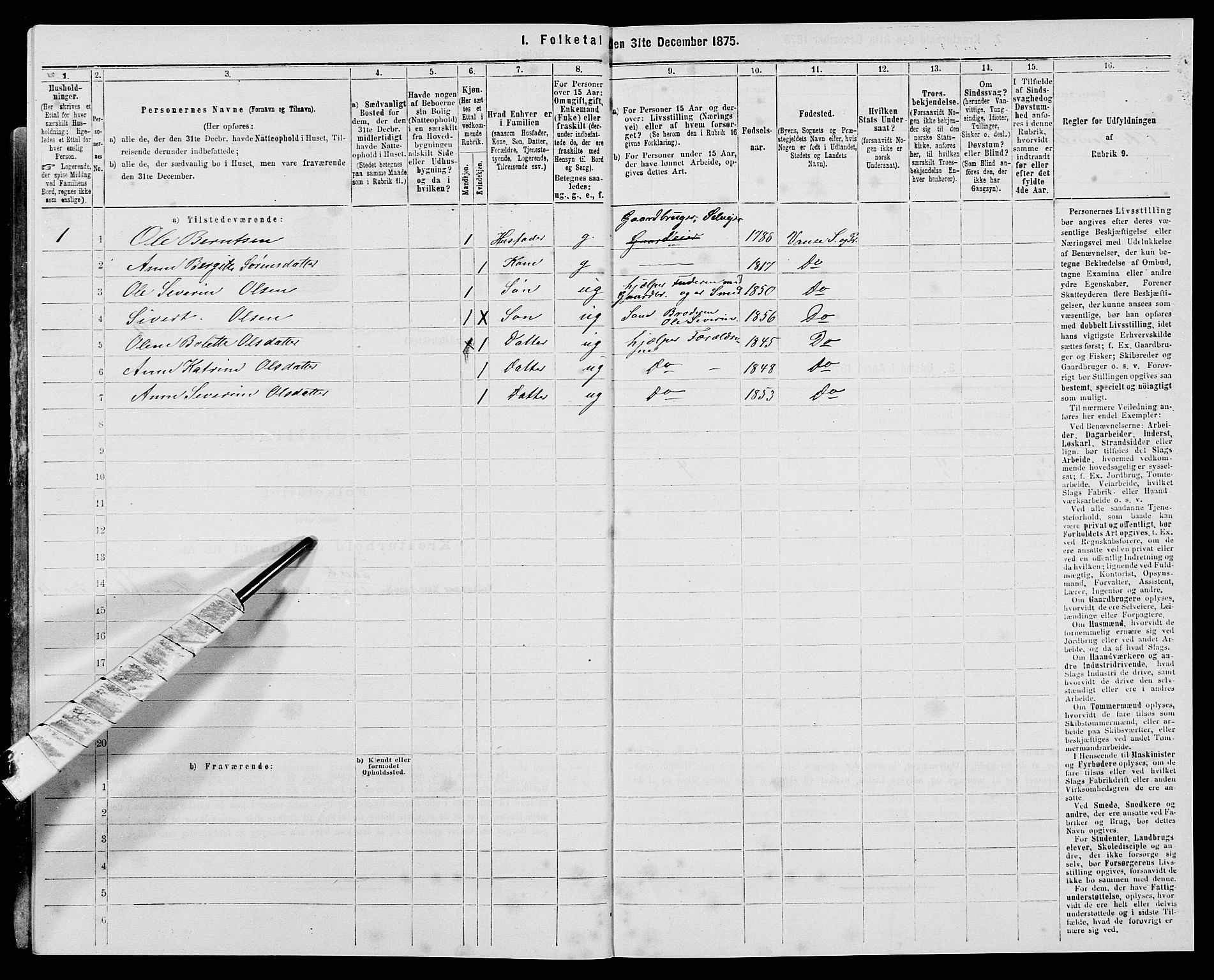 SAK, 1875 census for 1041L Vanse/Vanse og Farsund, 1875, p. 2155