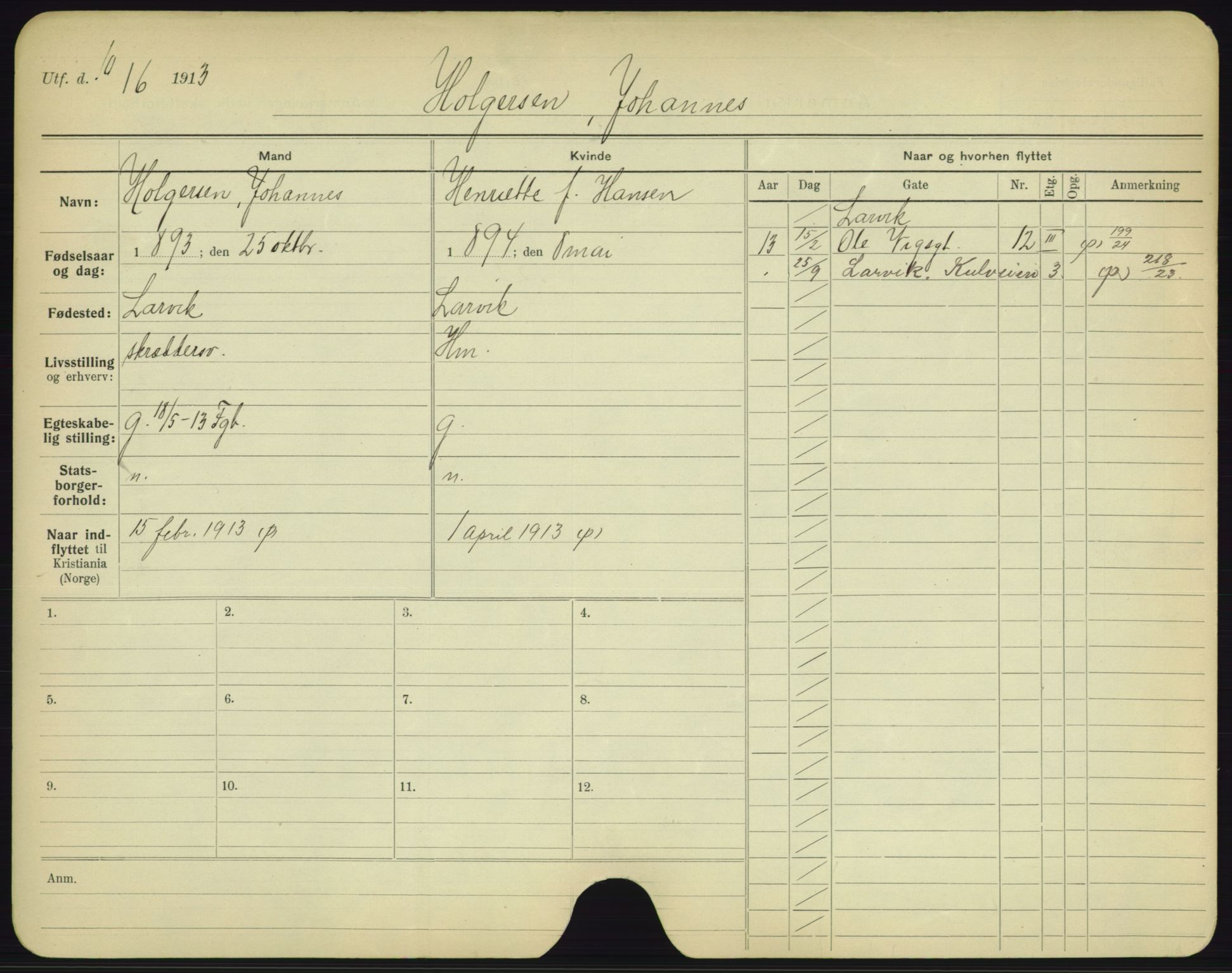 Oslo folkeregister, Registerkort, SAO/A-11715/F/Fa/Fac/L0004: Menn, 1906-1914, p. 852a