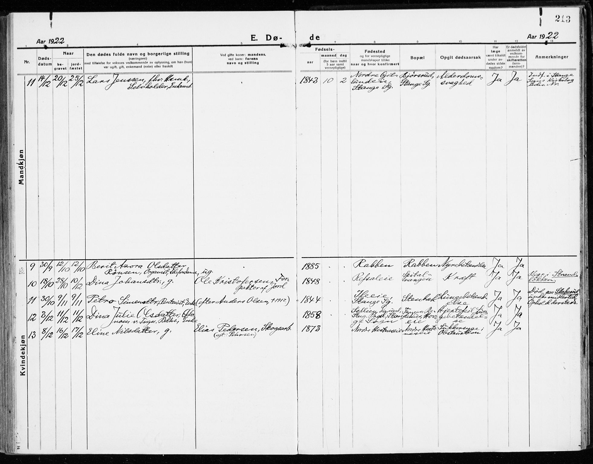 Stange prestekontor, SAH/PREST-002/K/L0025: Parish register (official) no. 25, 1921-1945, p. 213