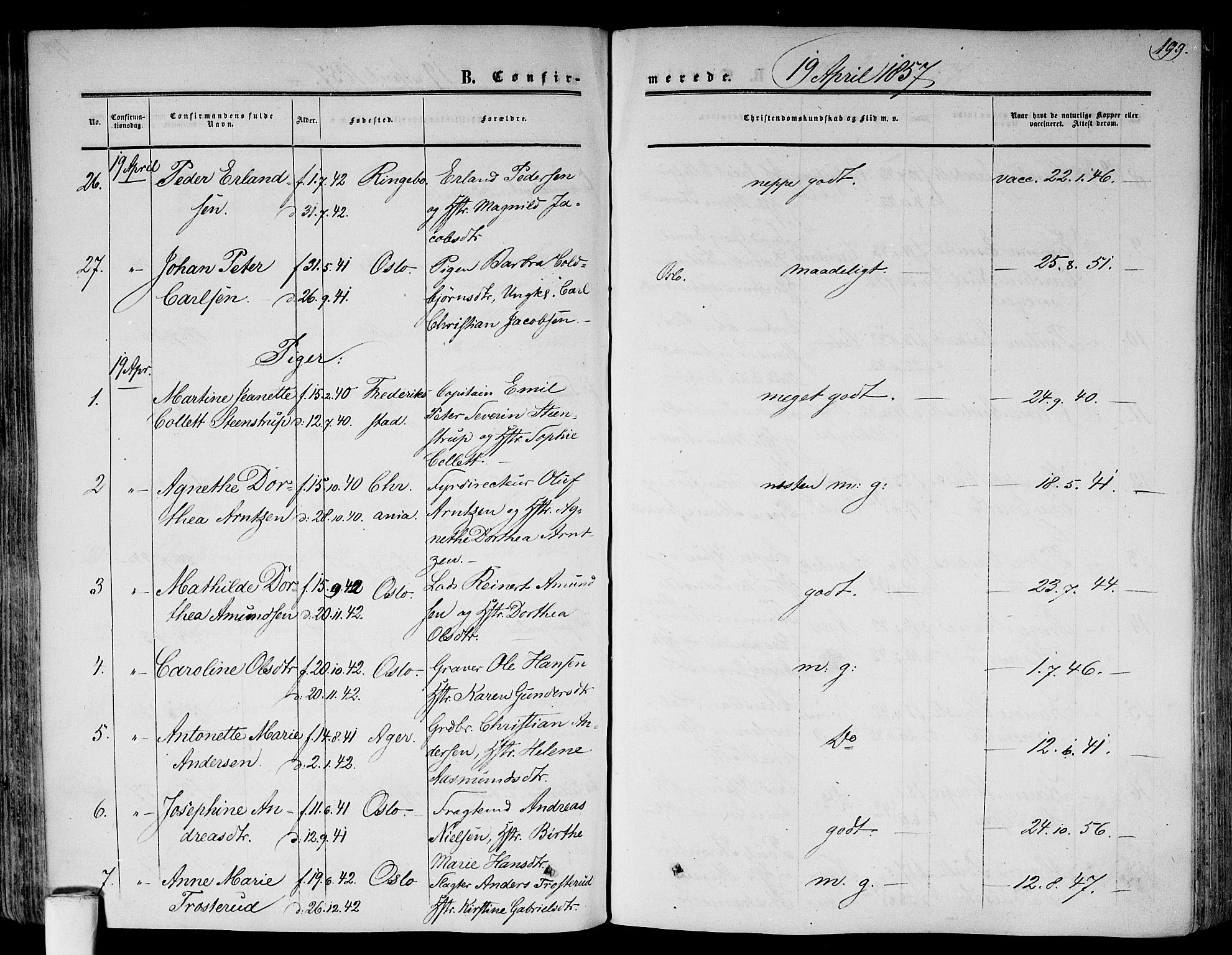 Gamlebyen prestekontor Kirkebøker, SAO/A-10884/F/Fa/L0004: Parish register (official) no. 4, 1850-1857, p. 199