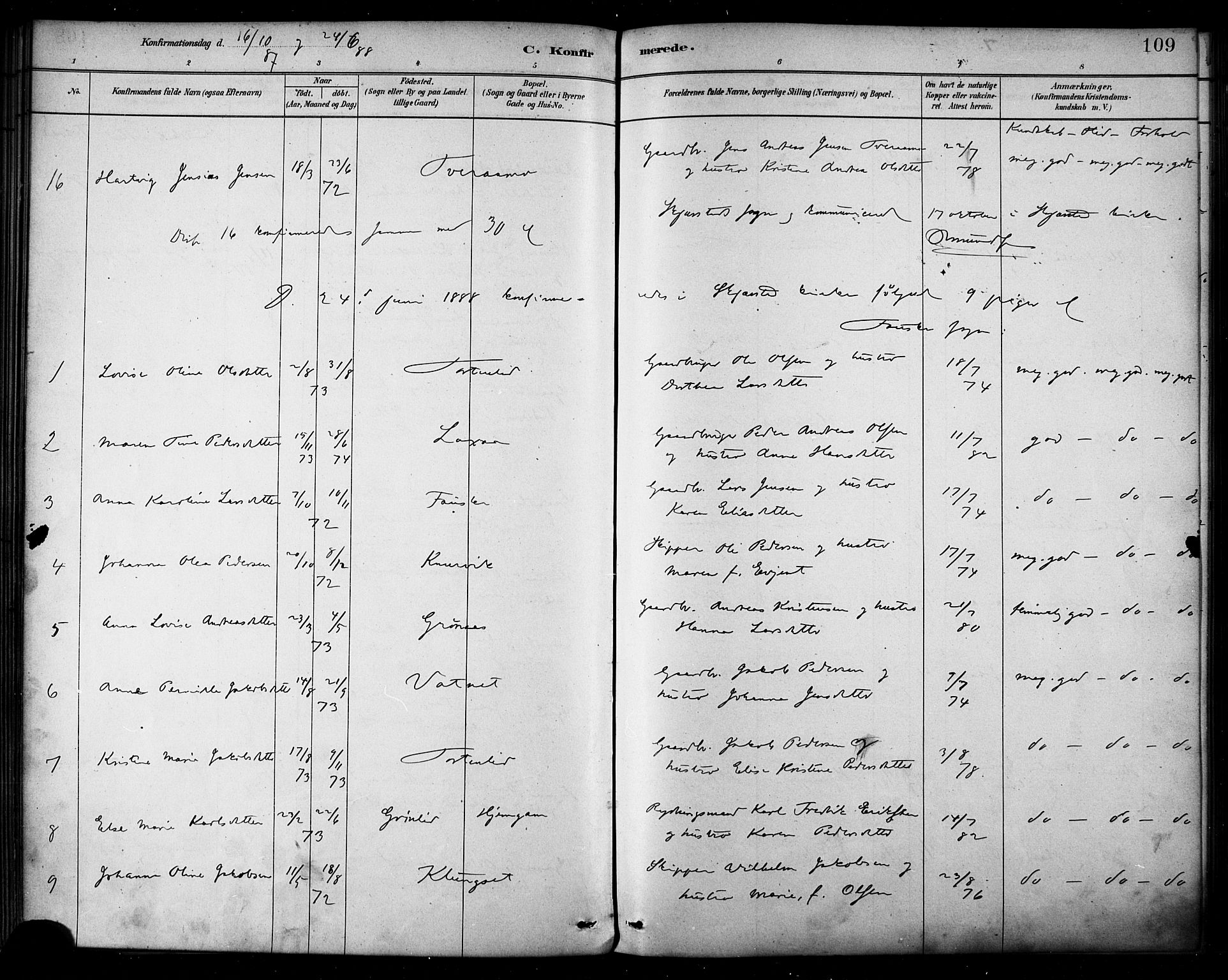 Ministerialprotokoller, klokkerbøker og fødselsregistre - Nordland, AV/SAT-A-1459/849/L0689: Parish register (official) no. 849A01, 1879-1889, p. 109