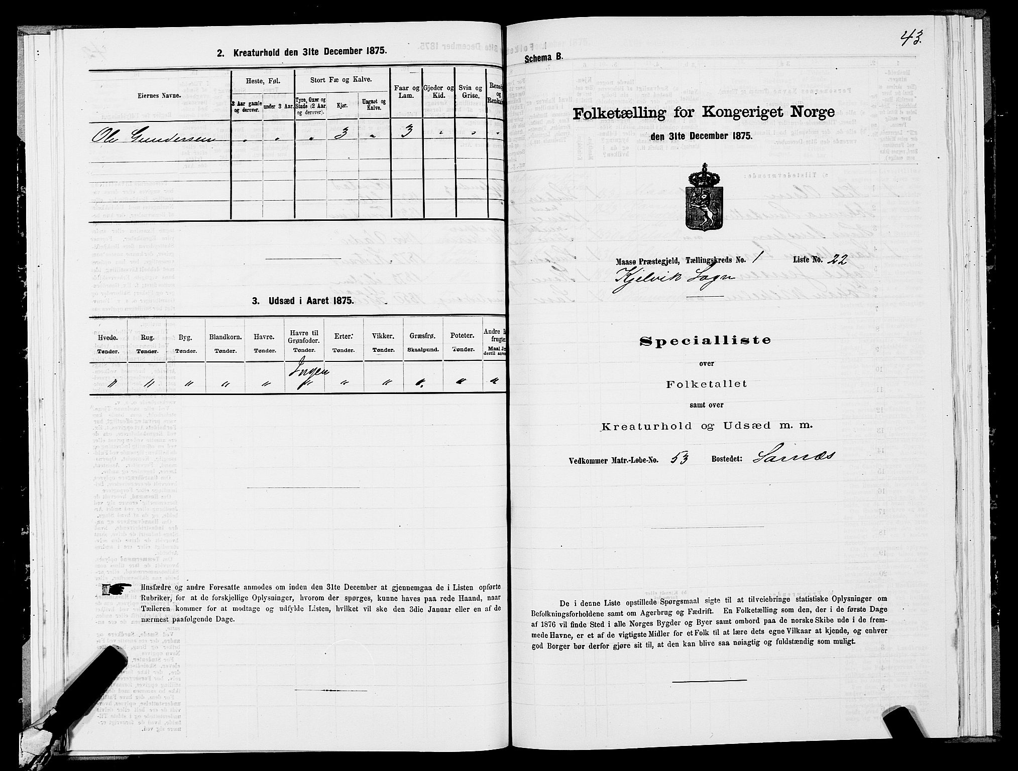 SATØ, 1875 census for 2018P Måsøy, 1875, p. 2043