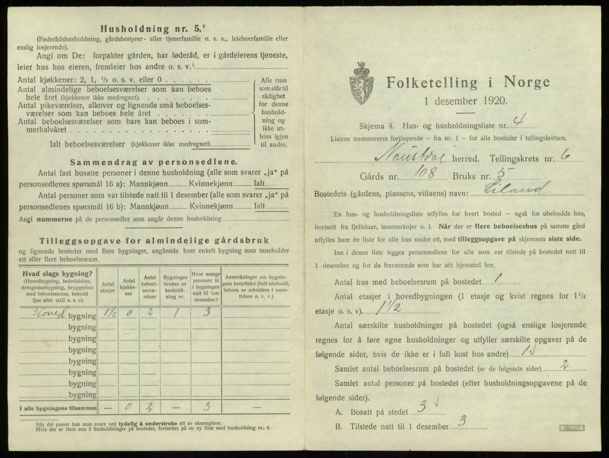 SAB, 1920 census for Naustdal, 1920, p. 518