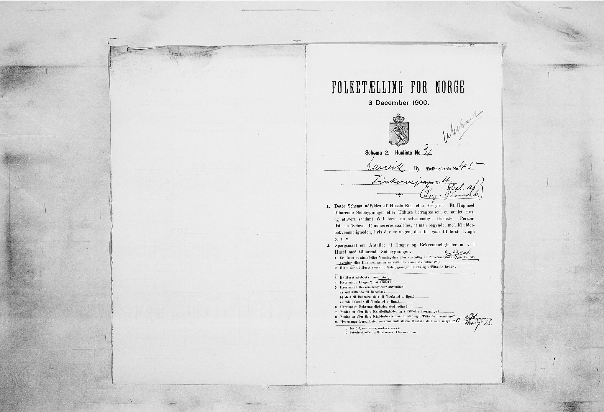 RA, 1900 census for Larvik, 1900, p. 6507