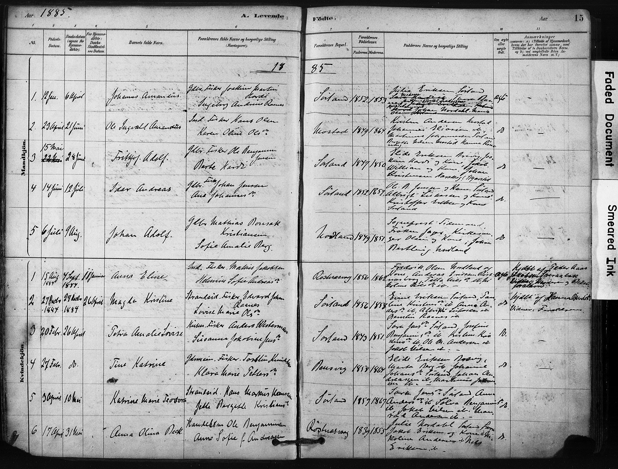 Ministerialprotokoller, klokkerbøker og fødselsregistre - Nordland, AV/SAT-A-1459/807/L0122: Parish register (official) no. 807A05, 1880-1902, p. 15