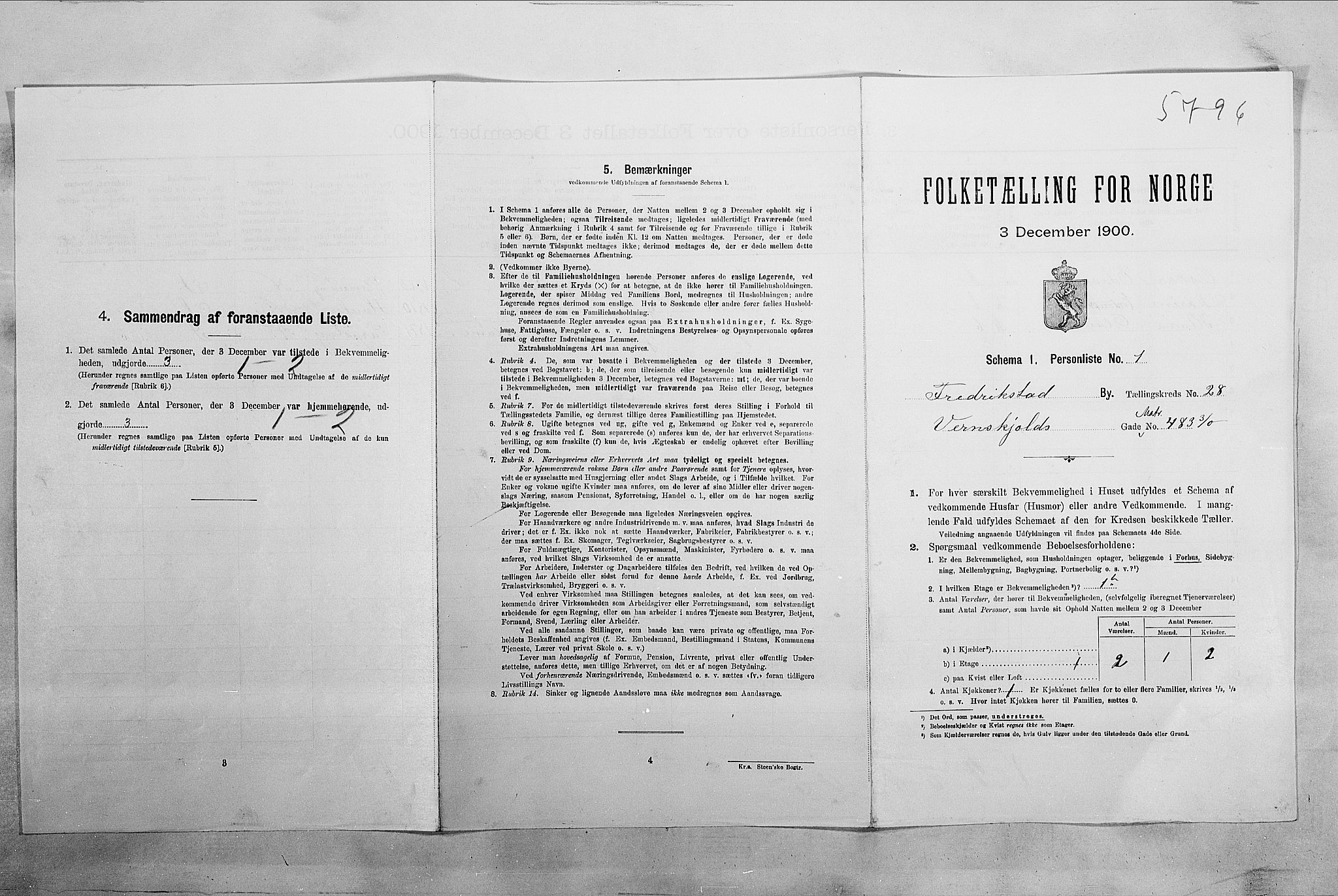 SAO, 1900 census for Fredrikstad, 1900