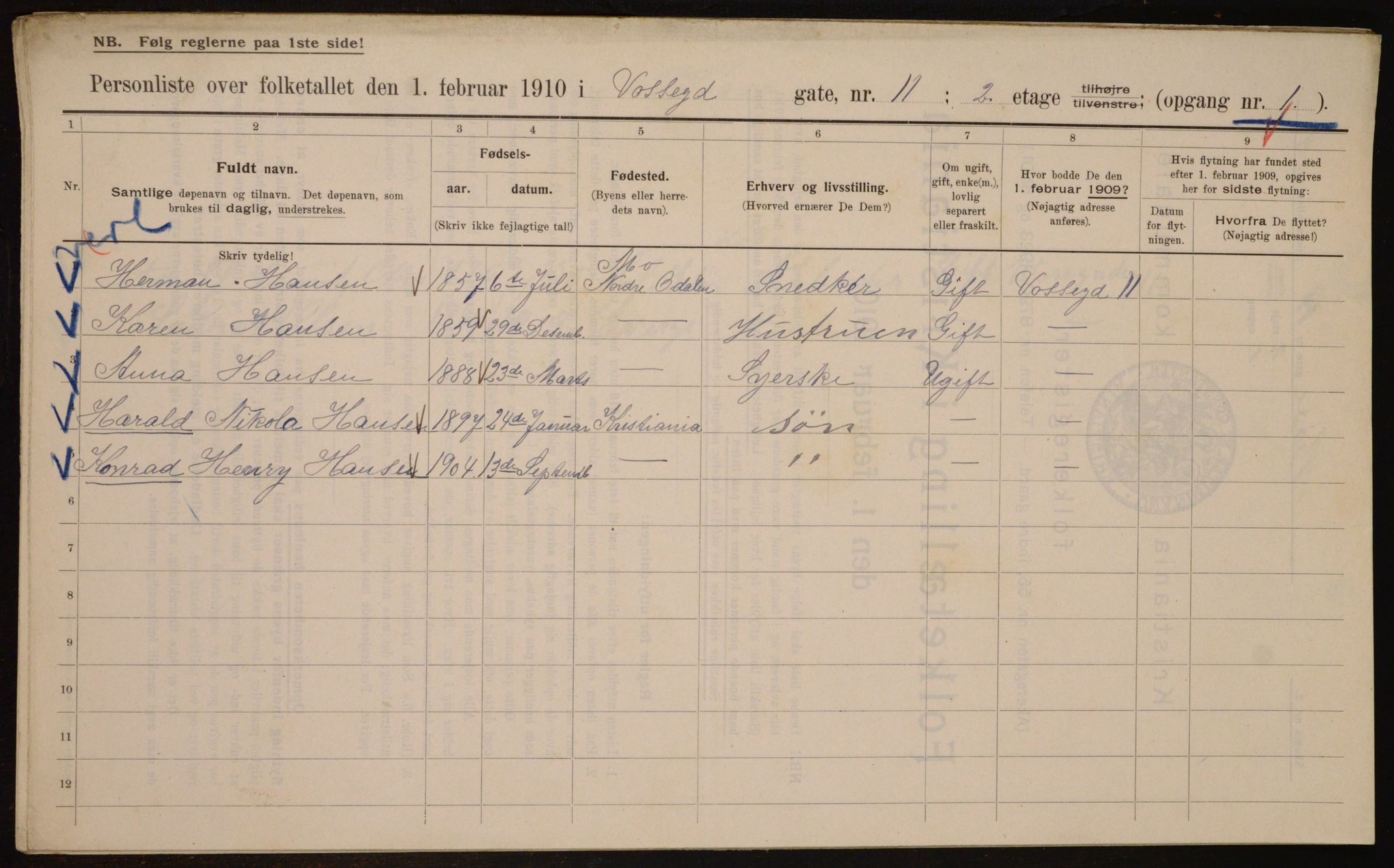 OBA, Municipal Census 1910 for Kristiania, 1910, p. 118894