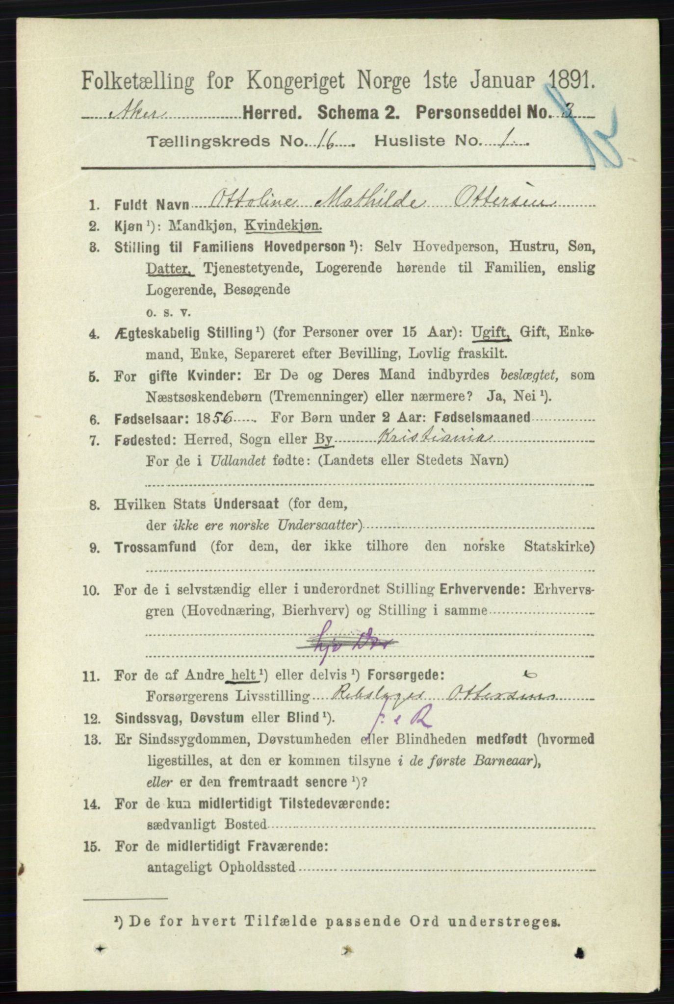 RA, 1891 census for 0218 Aker, 1891, p. 14039