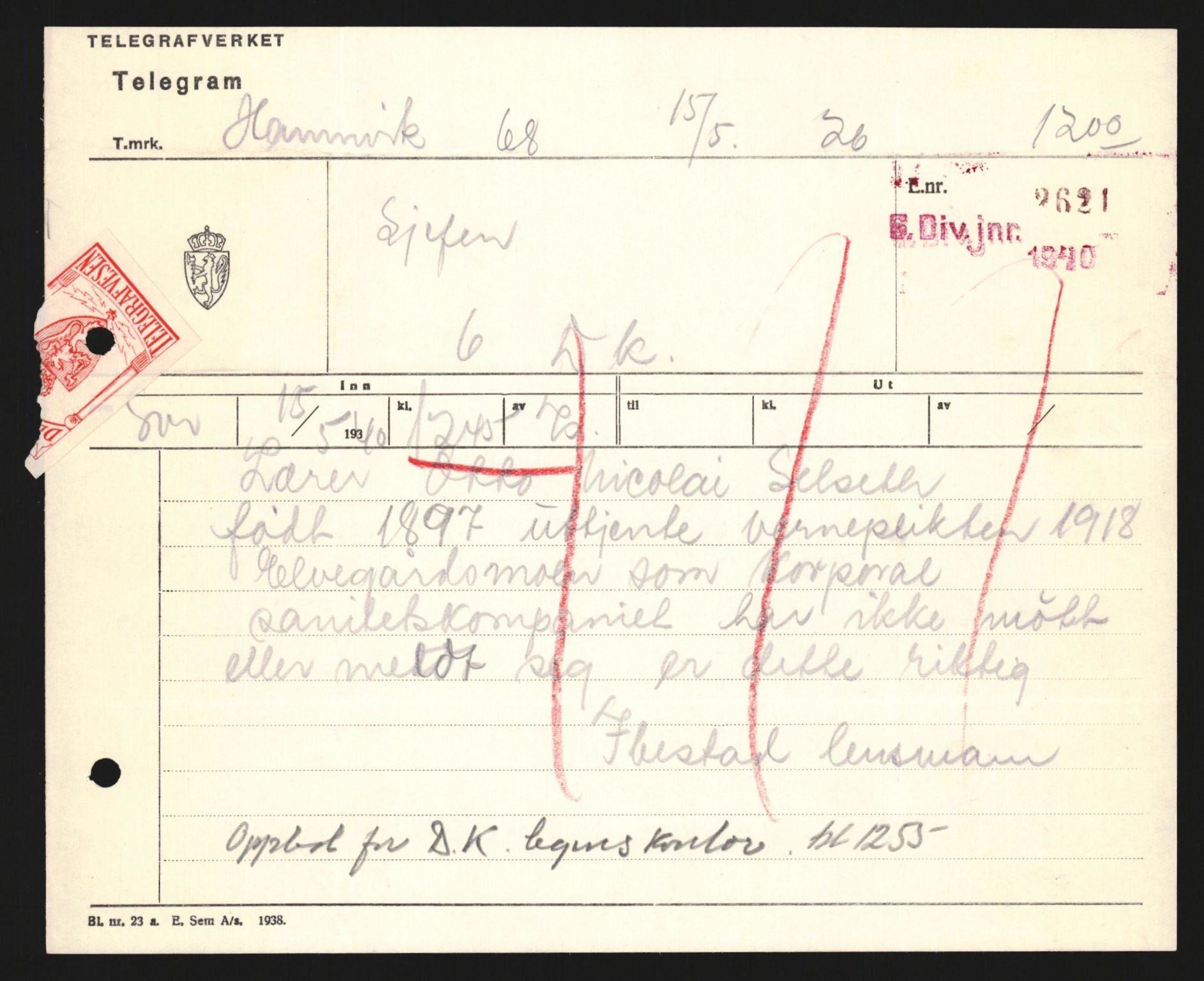 Forsvaret, Forsvarets krigshistoriske avdeling, AV/RA-RAFA-2017/Y/Yb/L0123: II-C-11-600  -  6. Divisjon med avdelinger, 1940, p. 609