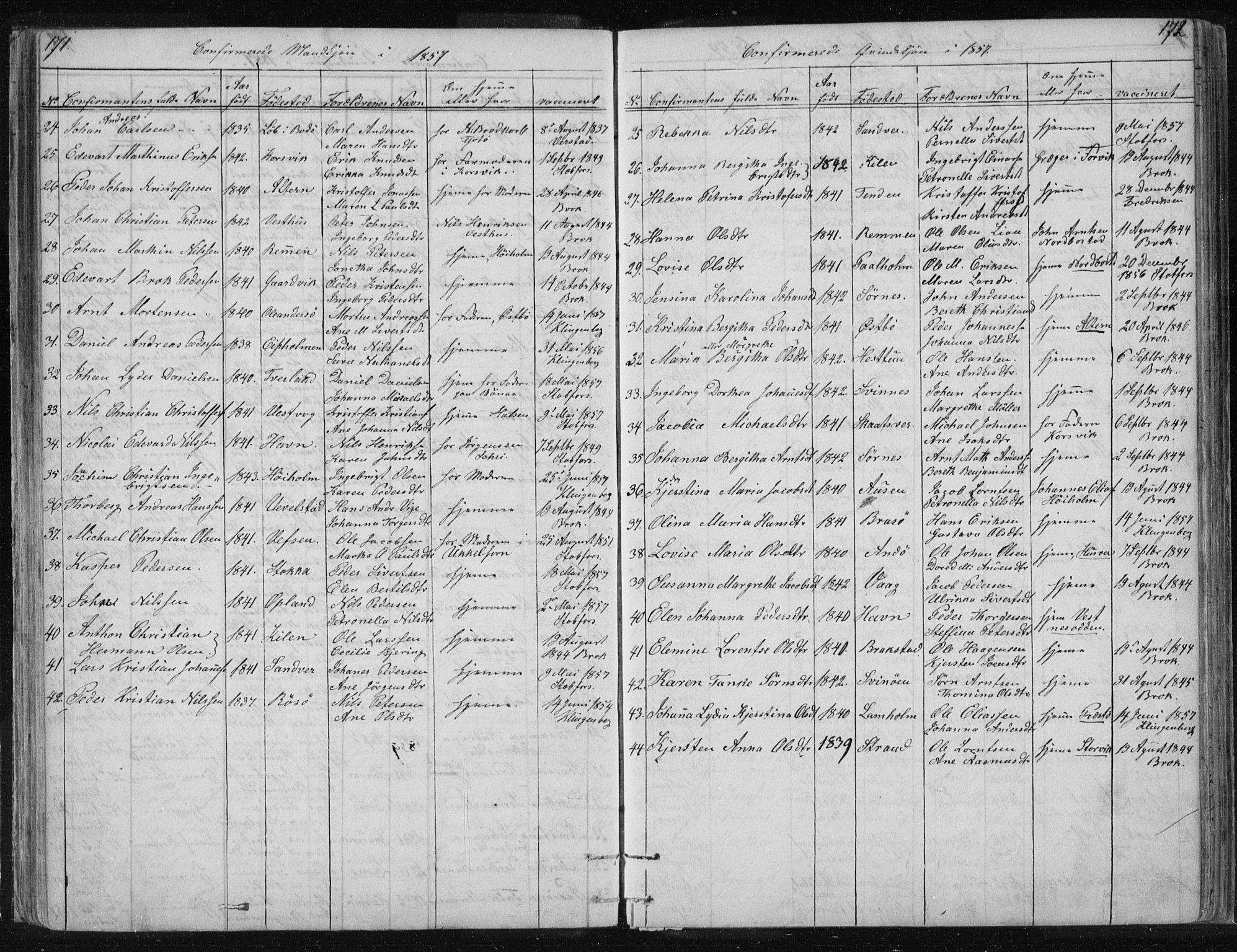 Ministerialprotokoller, klokkerbøker og fødselsregistre - Nordland, AV/SAT-A-1459/817/L0266: Parish register (copy) no. 817C01, 1841-1869, p. 171-172