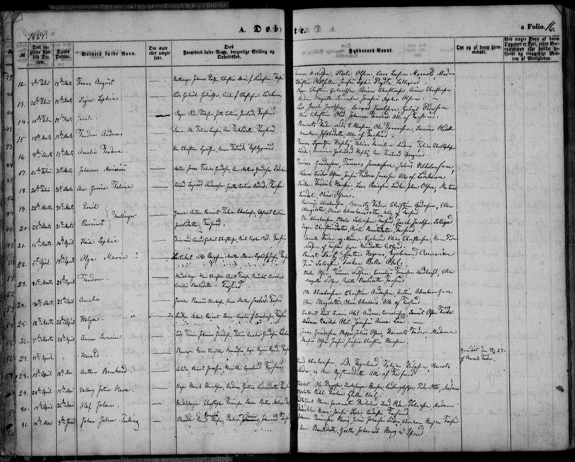 Farsund sokneprestkontor, AV/SAK-1111-0009/F/Fa/L0005: Parish register (official) no. A 5, 1863-1886, p. 16