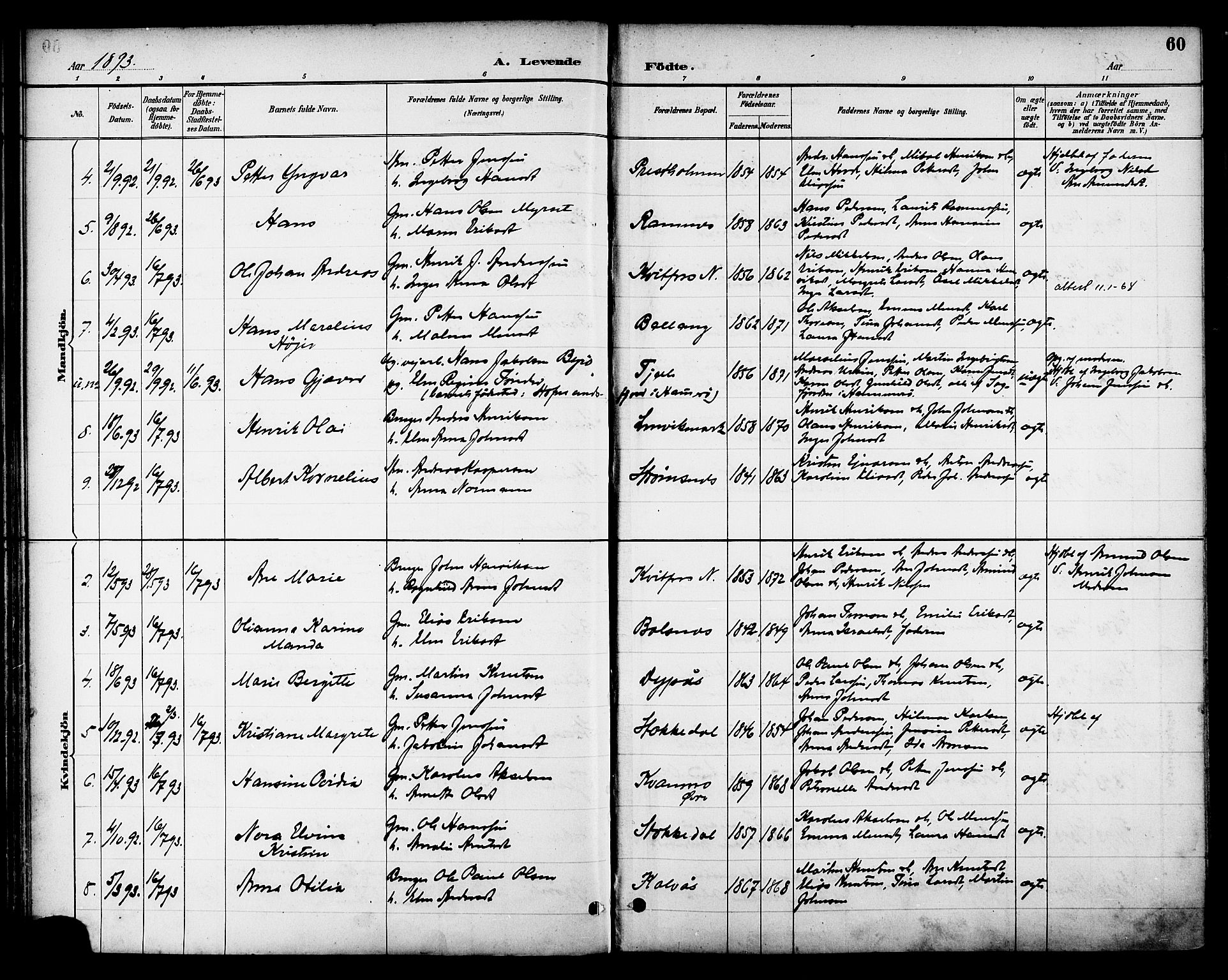 Ministerialprotokoller, klokkerbøker og fødselsregistre - Nordland, AV/SAT-A-1459/863/L0898: Parish register (official) no. 863A10, 1886-1897, p. 60