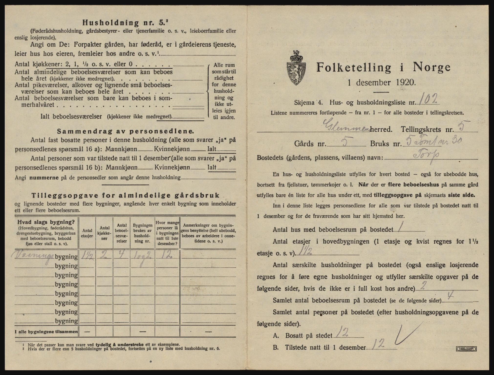 SAO, 1920 census for Glemmen, 1920, p. 1859