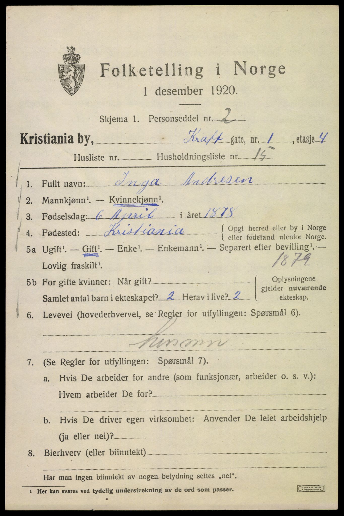 SAO, 1920 census for Kristiania, 1920, p. 350999