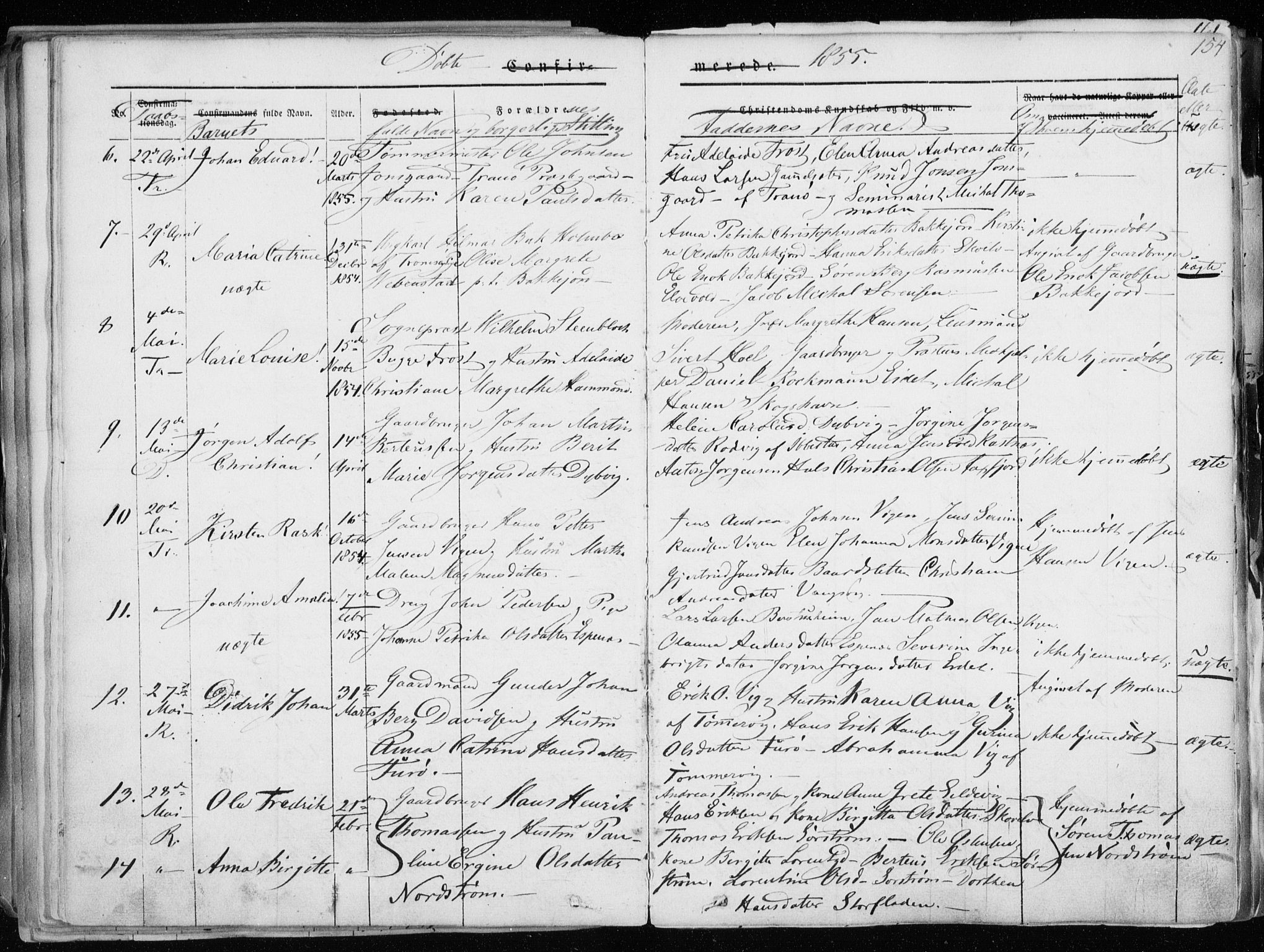 Tranøy sokneprestkontor, AV/SATØ-S-1313/I/Ia/Iaa/L0006kirke: Parish register (official) no. 6, 1844-1855, p. 154