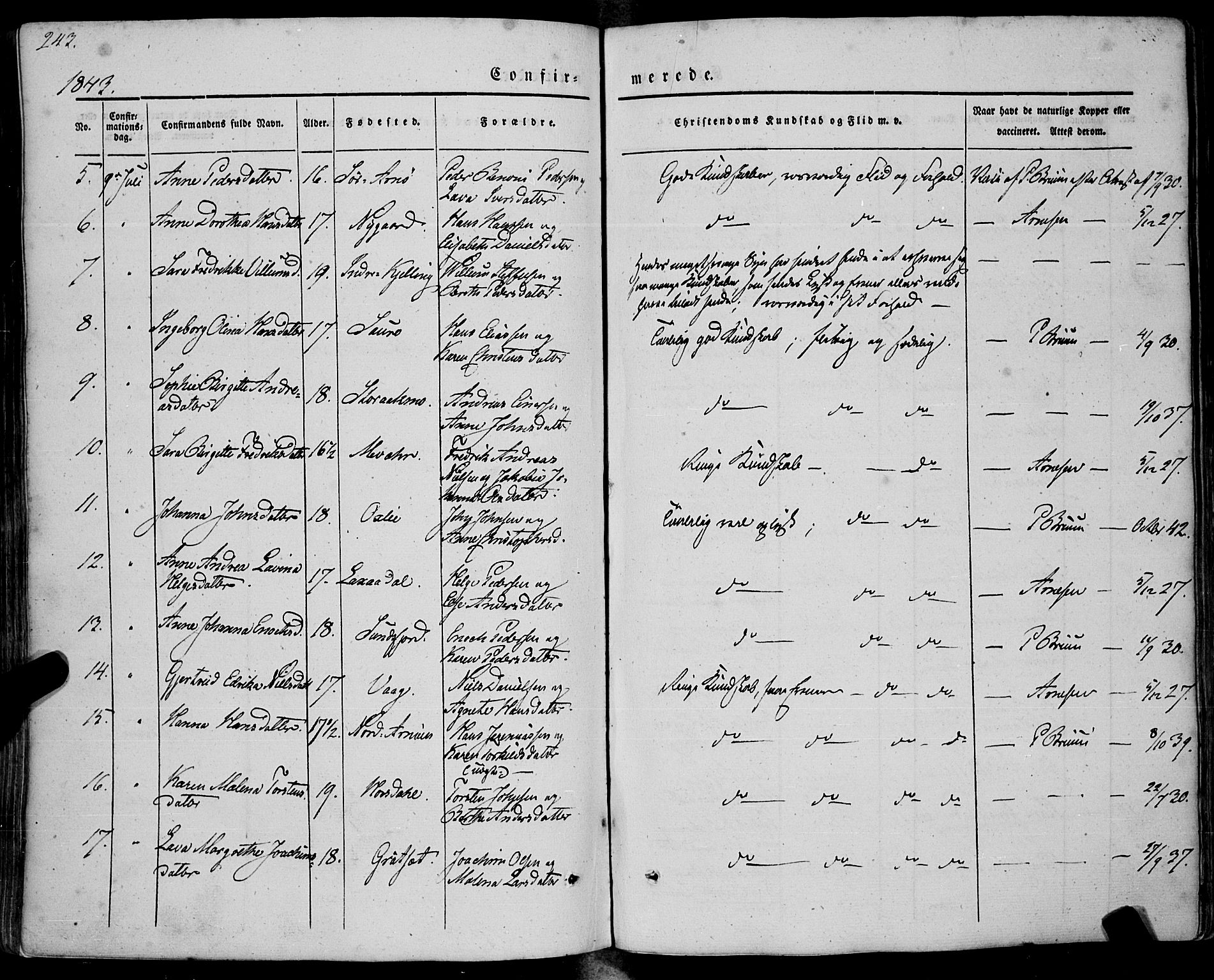 Ministerialprotokoller, klokkerbøker og fødselsregistre - Nordland, SAT/A-1459/805/L0097: Parish register (official) no. 805A04, 1837-1861, p. 243