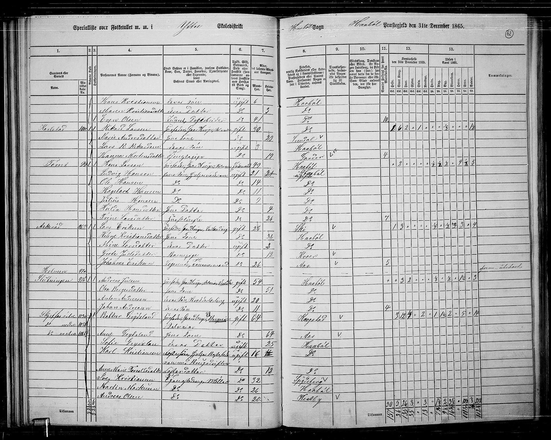 RA, 1865 census for Hobøl, 1865, p. 53