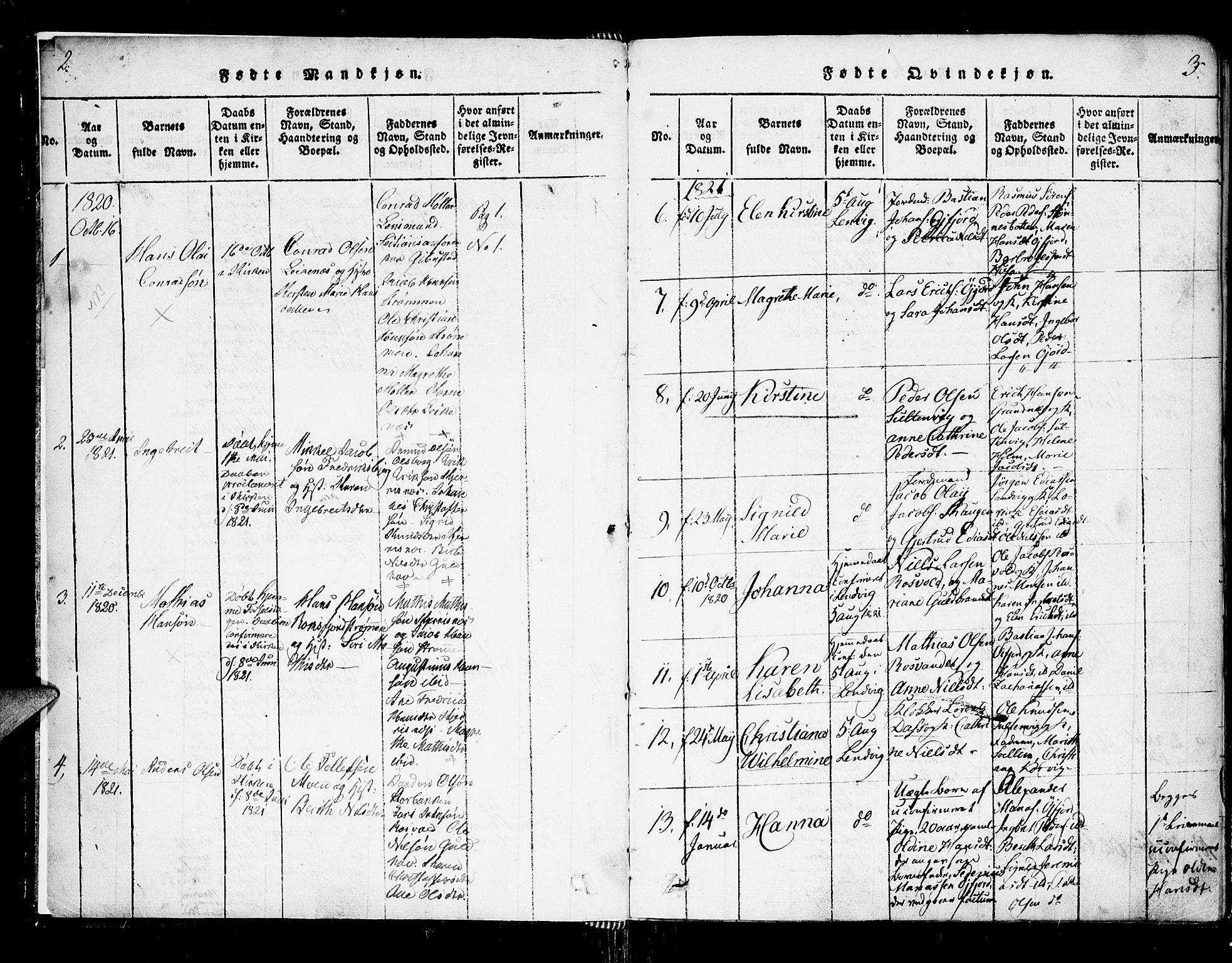 Lenvik sokneprestembete, SATØ/S-1310/H/Ha/Haa/L0003kirke: Parish register (official) no. 3, 1820-1831, p. 2-3