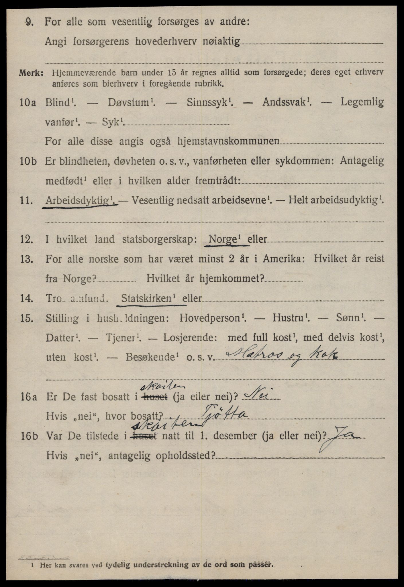 SAT, 1920 census for Hopen, 1920, p. 1497