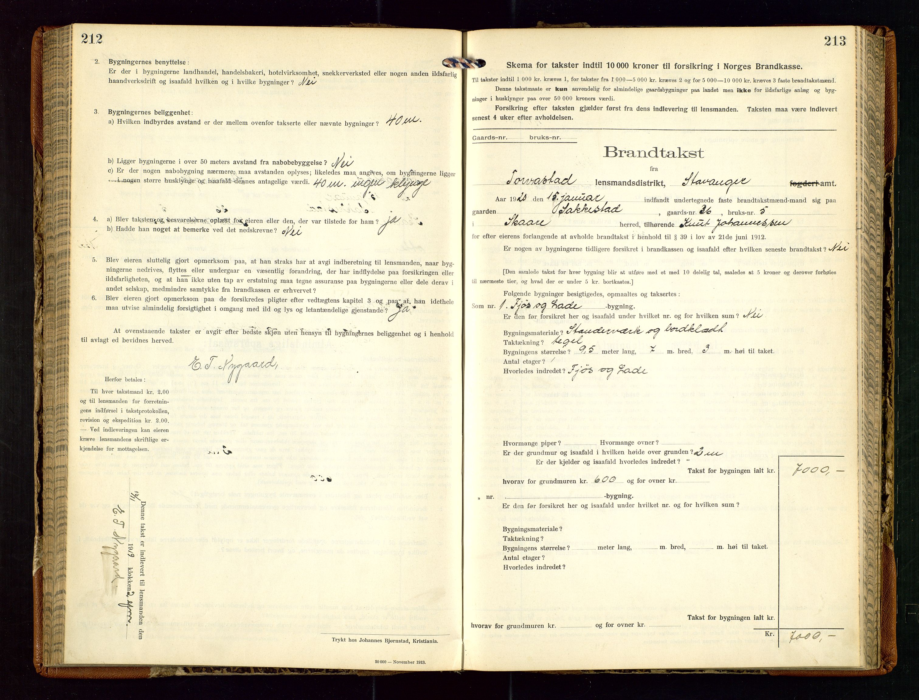 Torvestad lensmannskontor, SAST/A-100307/1/Gob/L0005: "Brandtaxationsprotokol for Torvestad Lensmannsdistrikt", 1915-1928, p. 212-213
