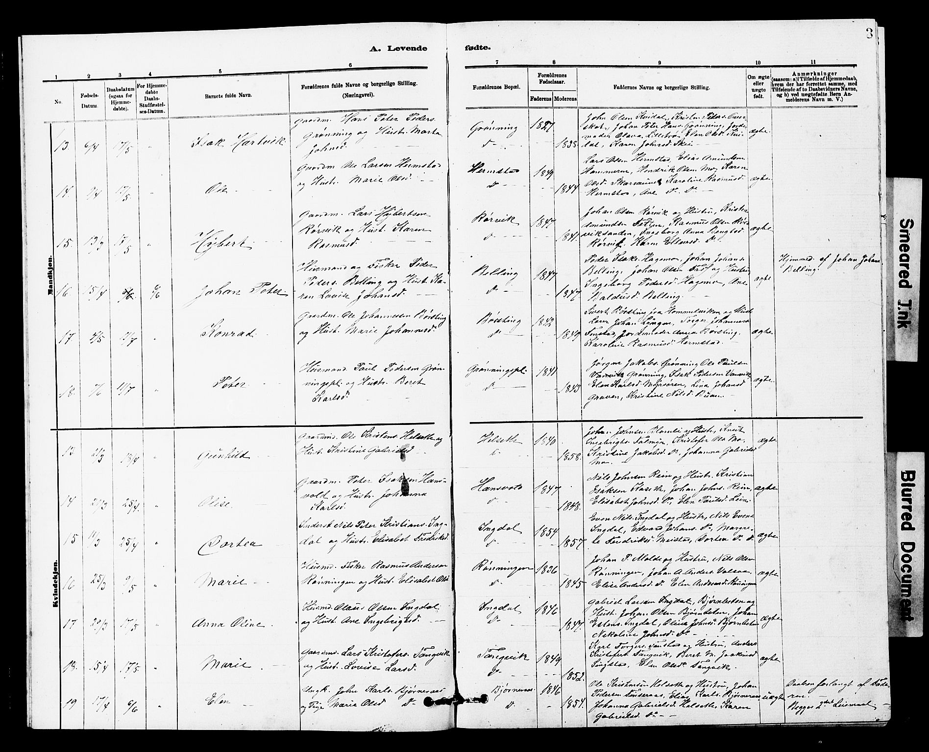 Ministerialprotokoller, klokkerbøker og fødselsregistre - Sør-Trøndelag, AV/SAT-A-1456/646/L0628: Parish register (copy) no. 646C01, 1880-1903, p. 3