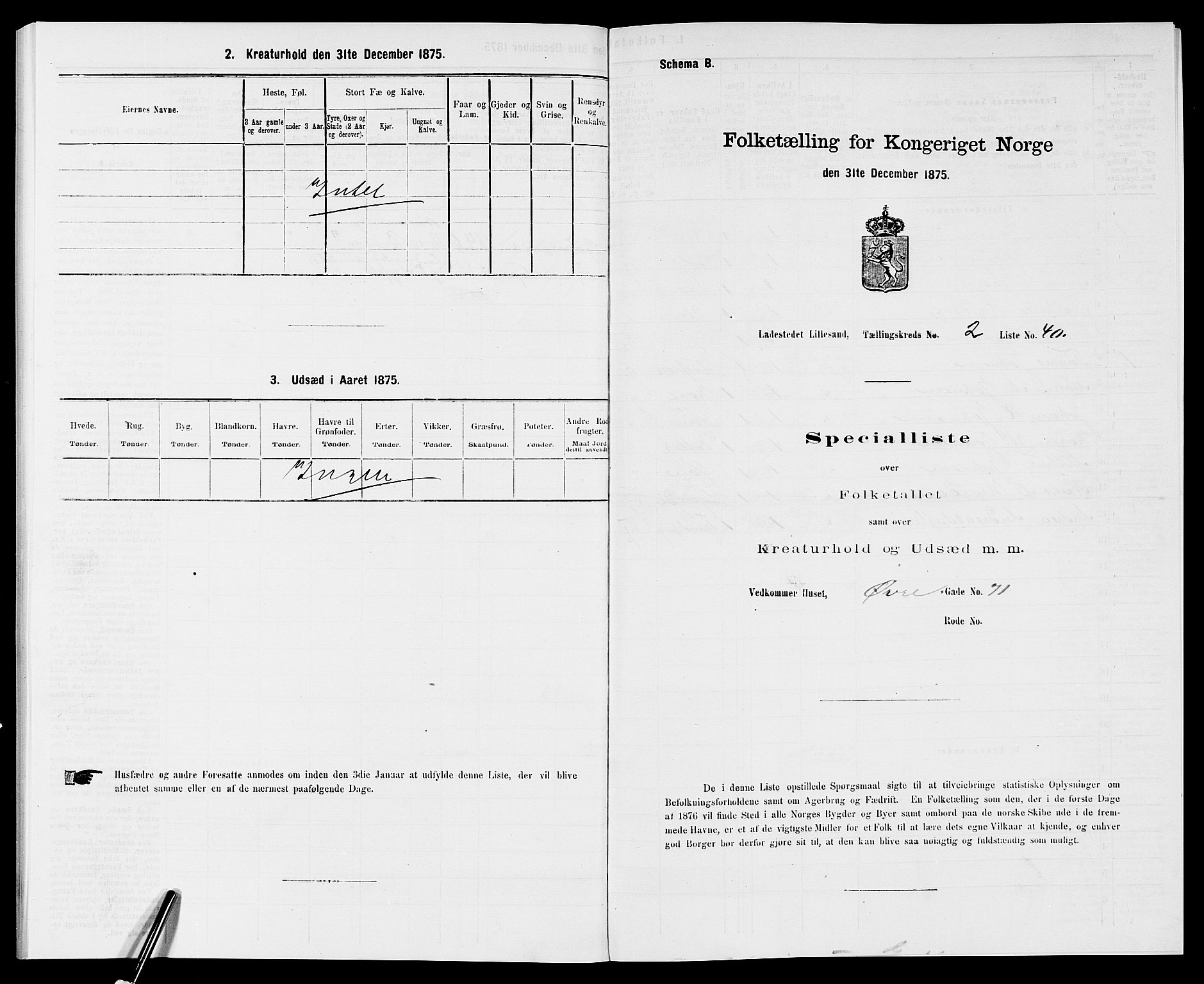 SAK, 1875 census for 0905B Vestre Moland/Lillesand, 1875, p. 186