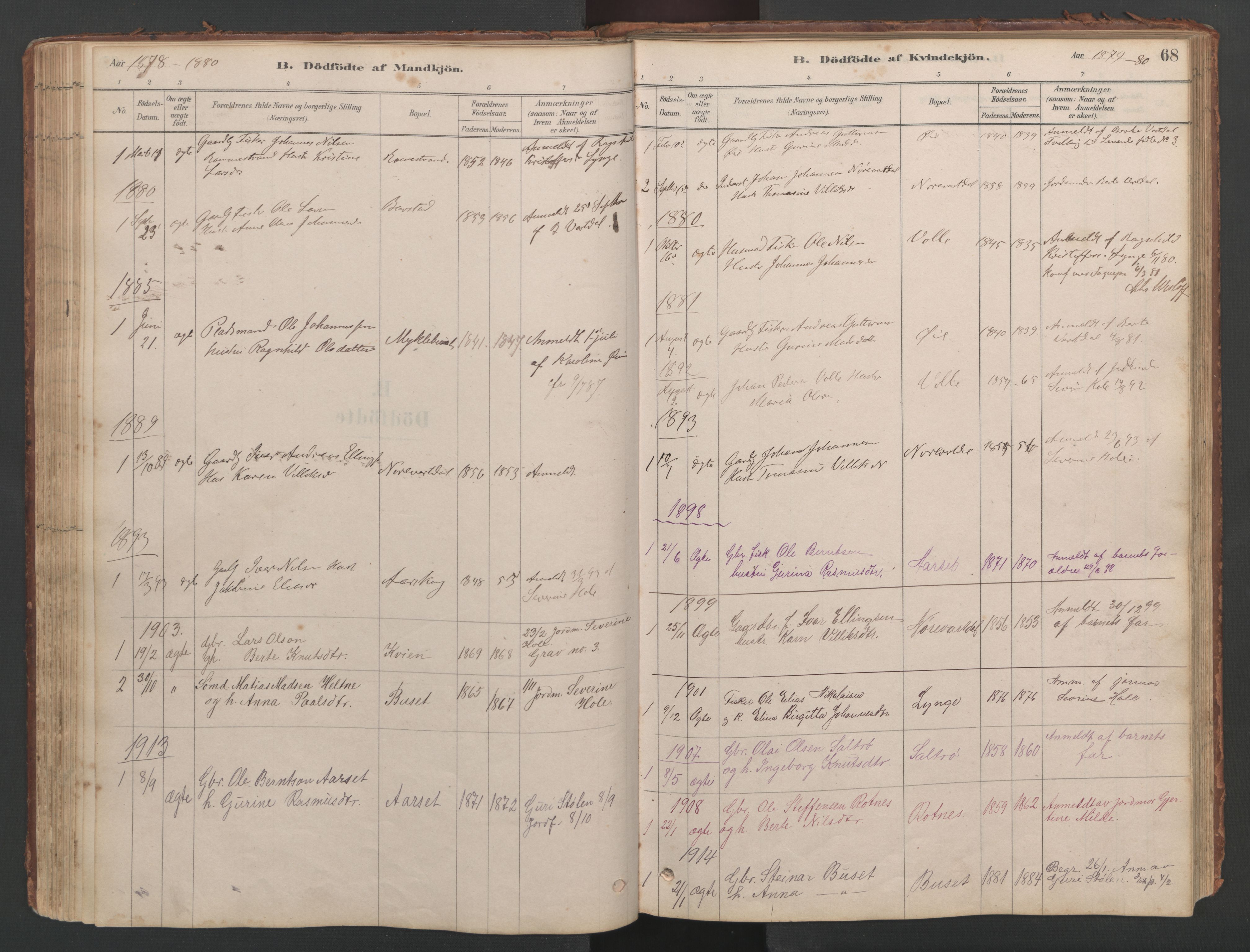 Ministerialprotokoller, klokkerbøker og fødselsregistre - Møre og Romsdal, SAT/A-1454/514/L0201: Parish register (copy) no. 514C01, 1878-1919, p. 68