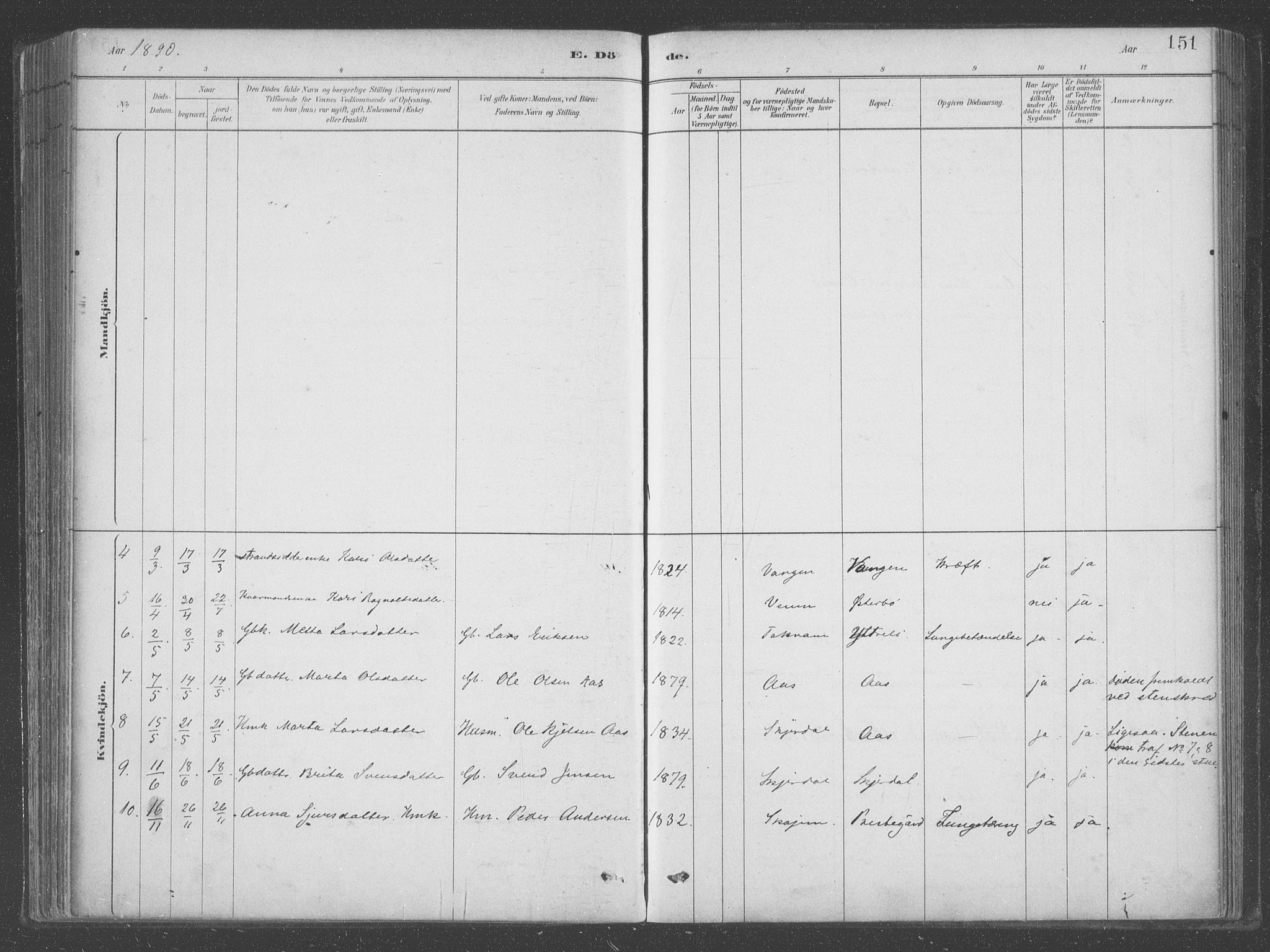 Aurland sokneprestembete, AV/SAB-A-99937/H/Ha/Hab/L0001: Parish register (official) no. B  1, 1880-1909, p. 151