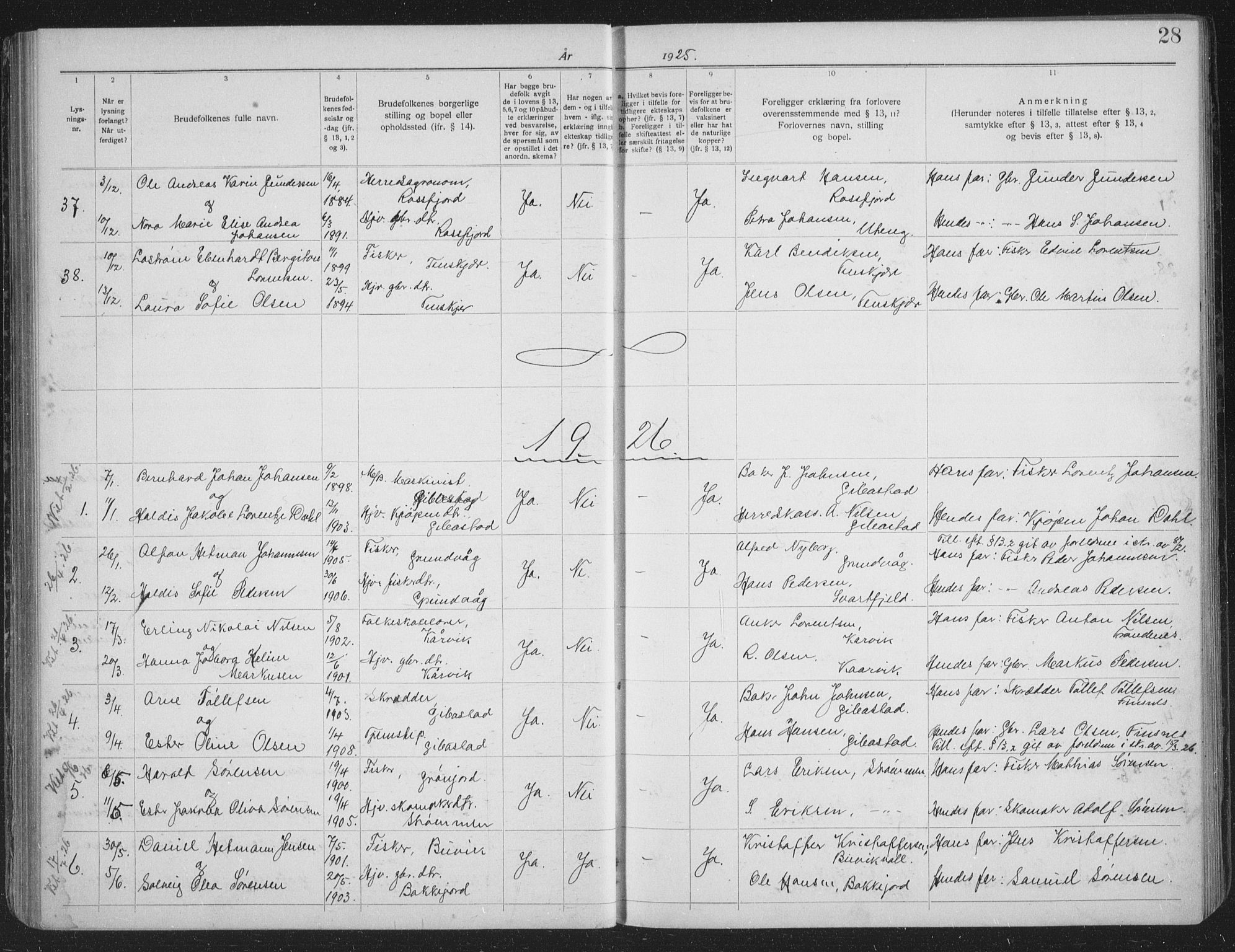 Lenvik sokneprestembete, SATØ/S-1310/I/Ie/L0117: Banns register no. 117, 1919-1940, p. 28