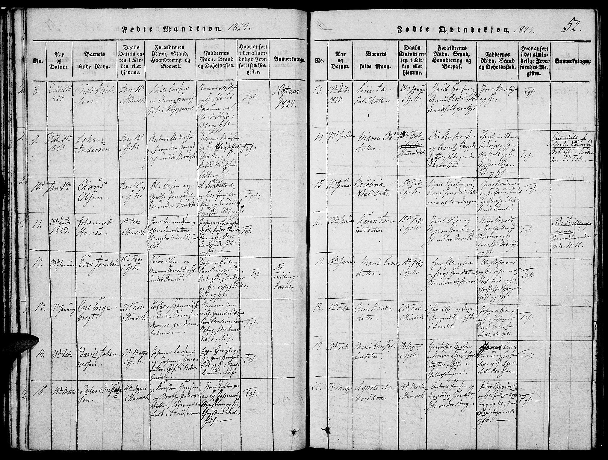 Vardal prestekontor, SAH/PREST-100/H/Ha/Haa/L0004: Parish register (official) no. 4, 1814-1831, p. 52