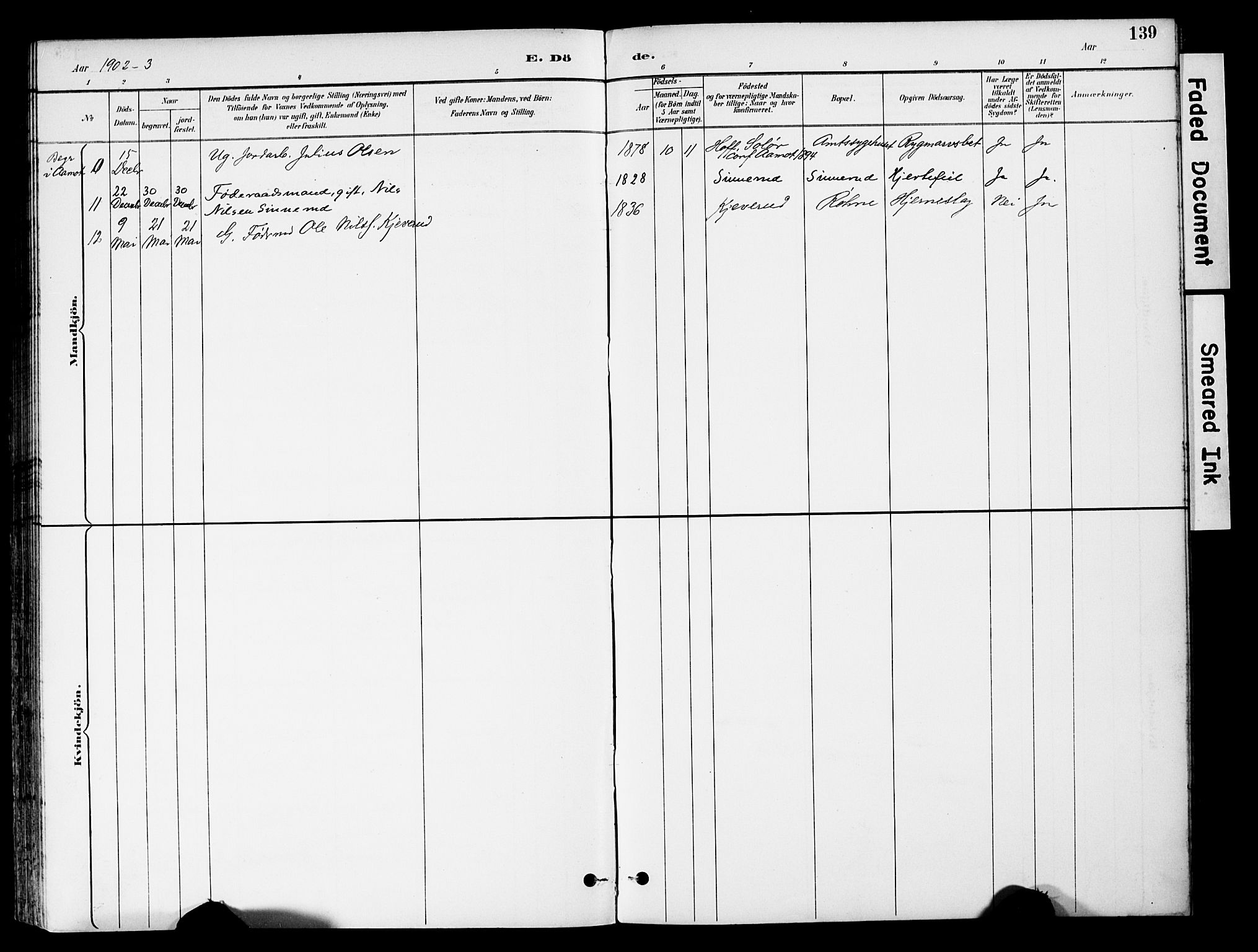 Stange prestekontor, SAH/PREST-002/K/L0021: Parish register (official) no. 21, 1891-1902, p. 139