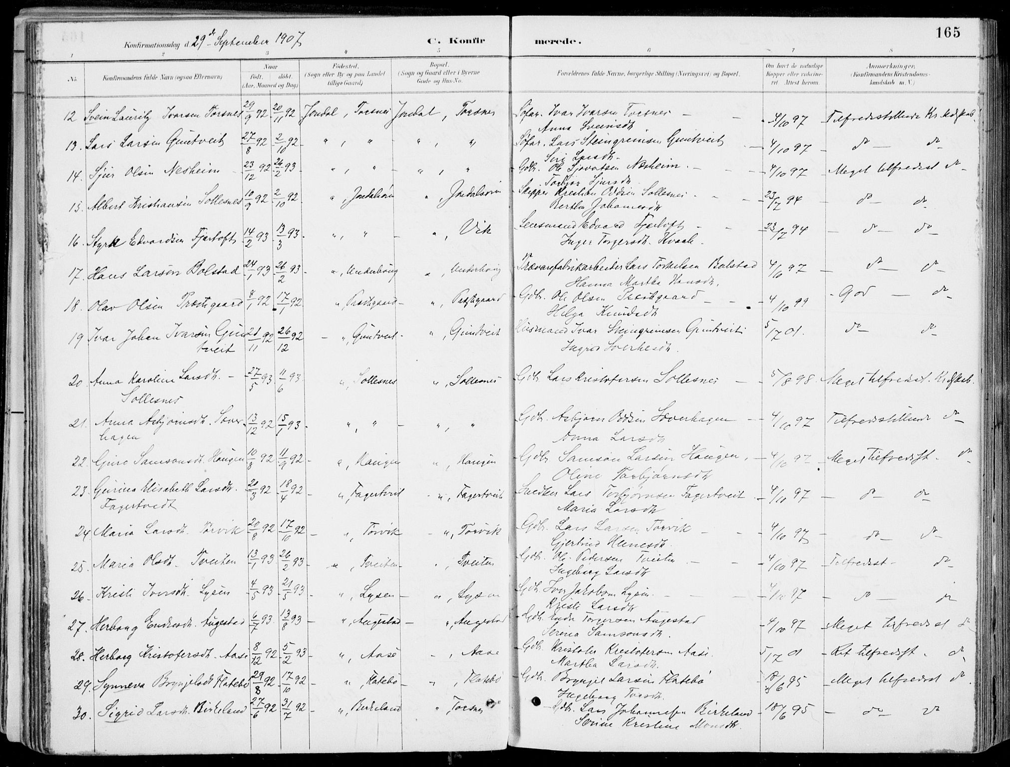 Strandebarm sokneprestembete, SAB/A-78401/H/Haa: Parish register (official) no. E  1, 1886-1908, p. 165