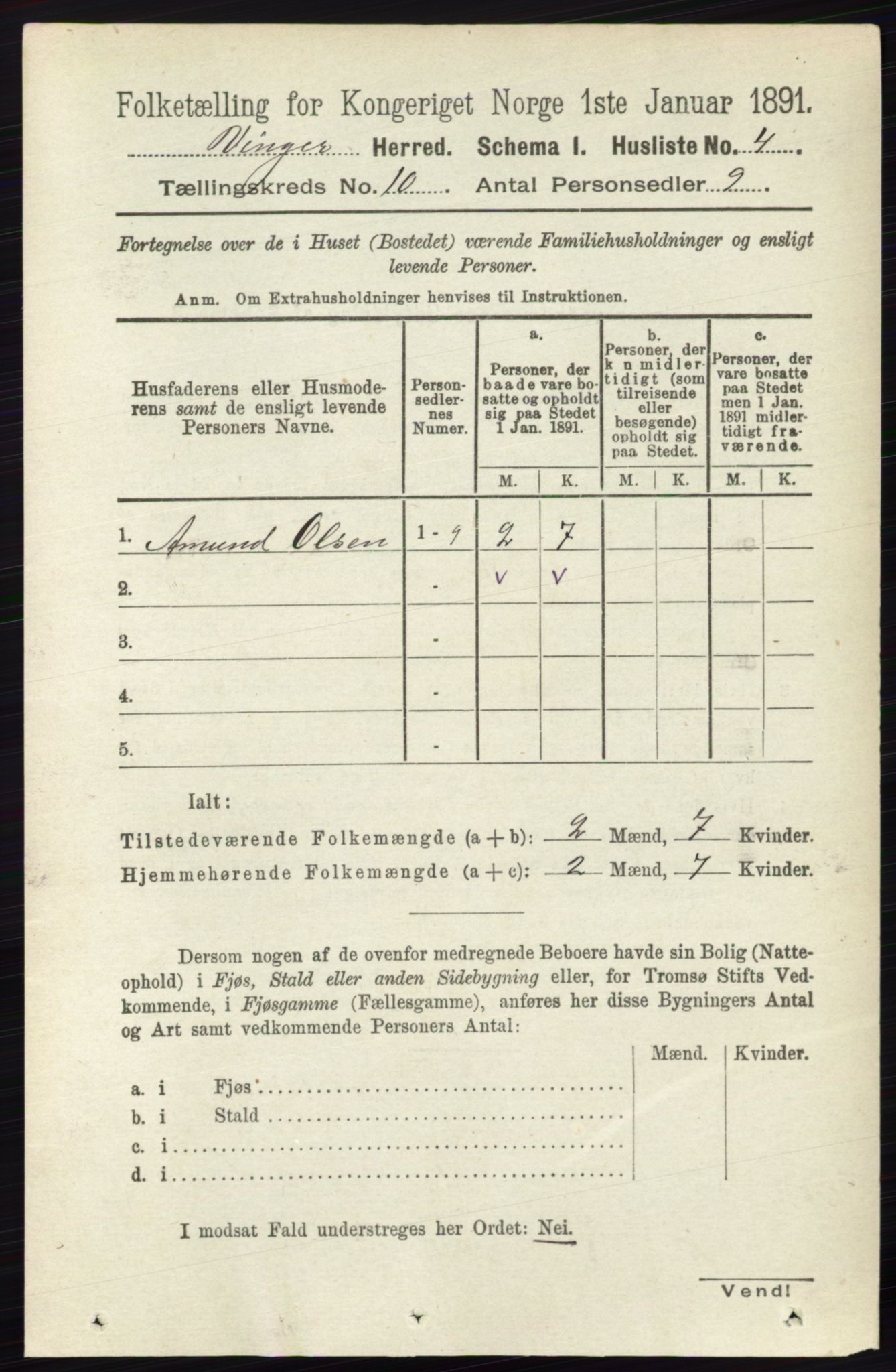 RA, 1891 census for 0421 Vinger, 1891, p. 4813