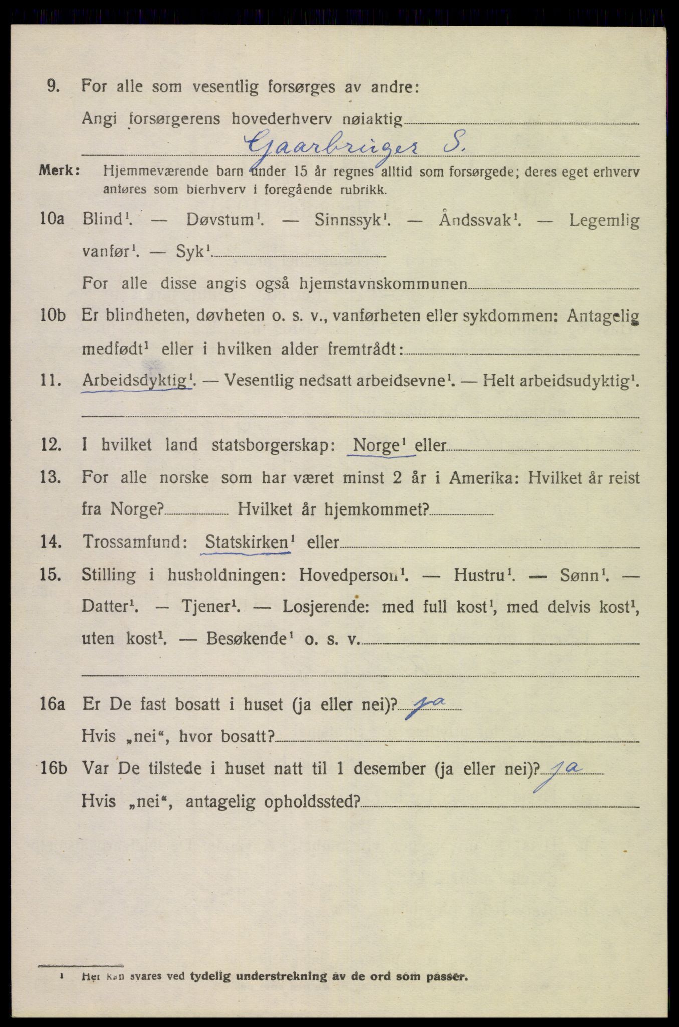 SAK, 1920 census for Gyland, 1920, p. 847