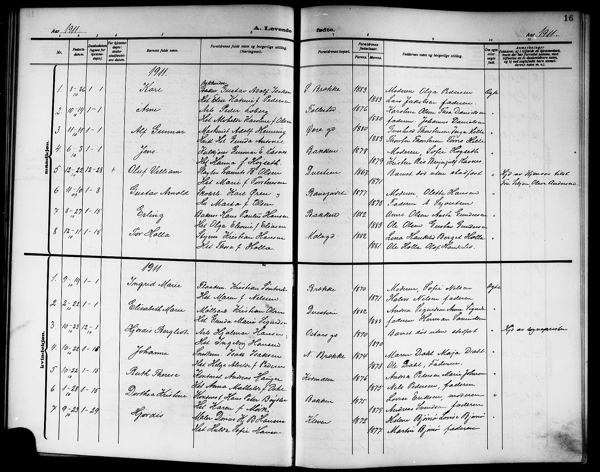 Skien kirkebøker, SAKO/A-302/G/Ga/L0009: Parish register (copy) no. 9, 1910-1920, p. 16