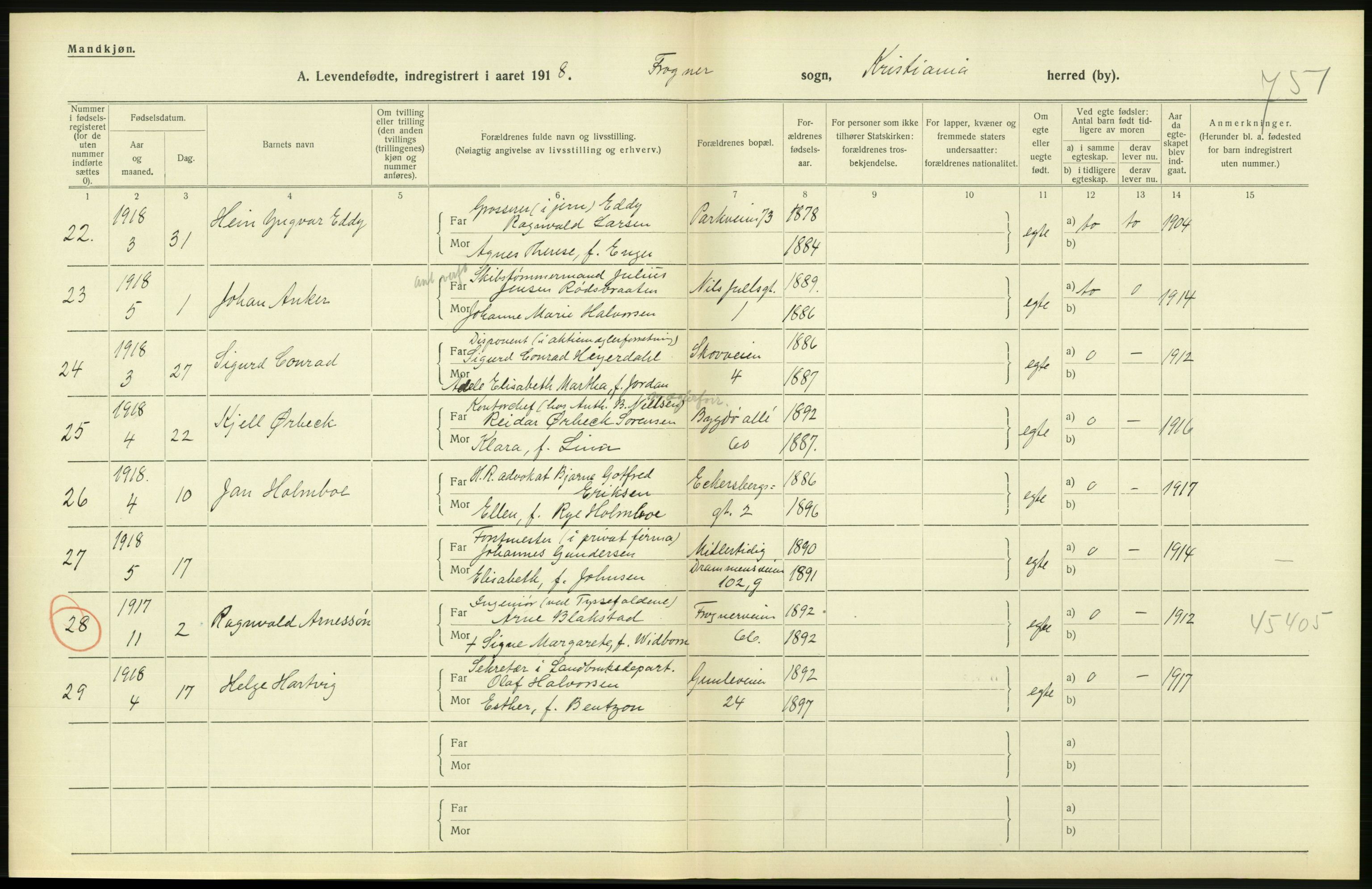 Statistisk sentralbyrå, Sosiodemografiske emner, Befolkning, AV/RA-S-2228/D/Df/Dfb/Dfbh/L0008: Kristiania: Levendefødte menn og kvinner., 1918, p. 686