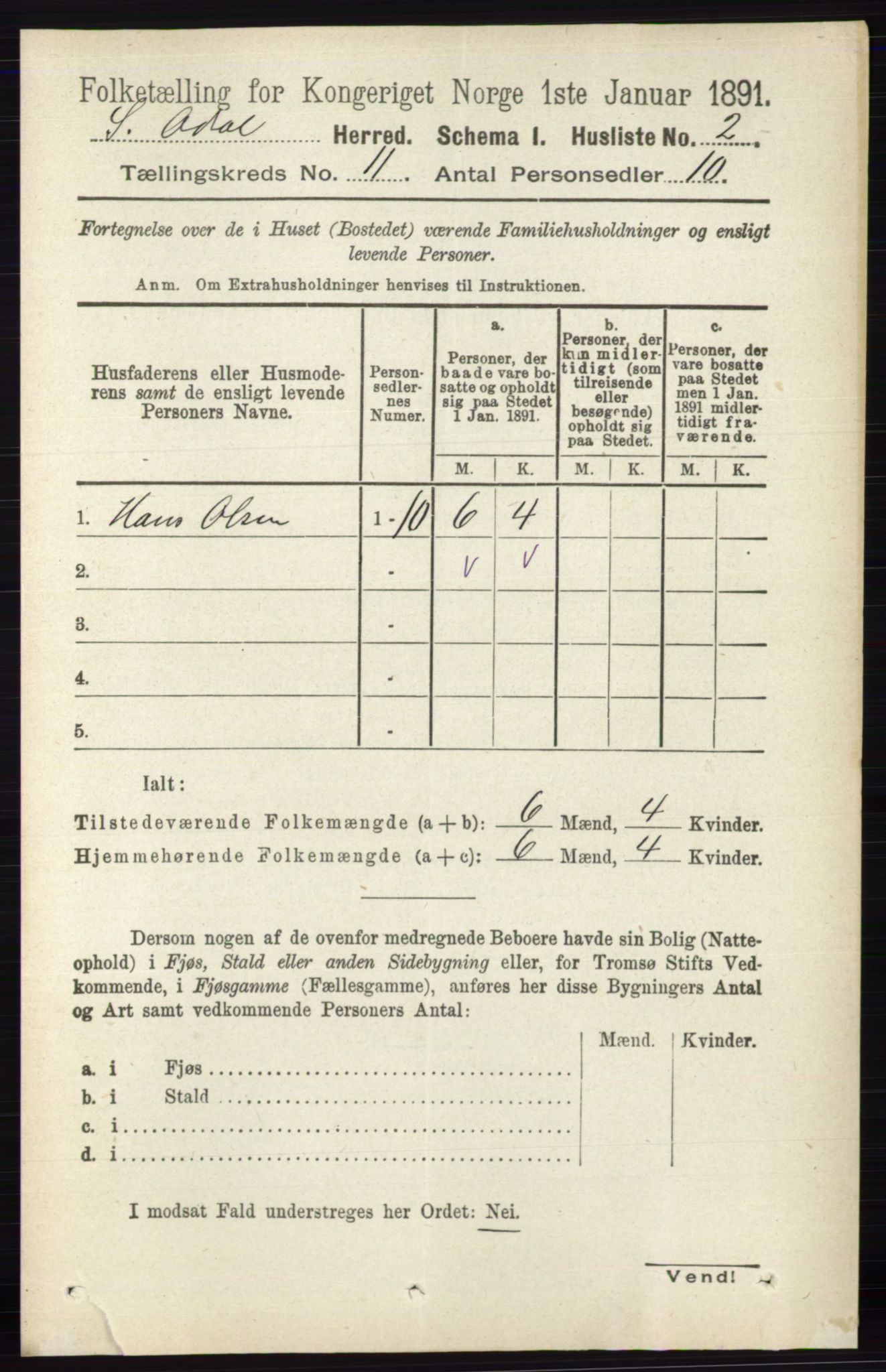 RA, 1891 census for 0419 Sør-Odal, 1891, p. 4828