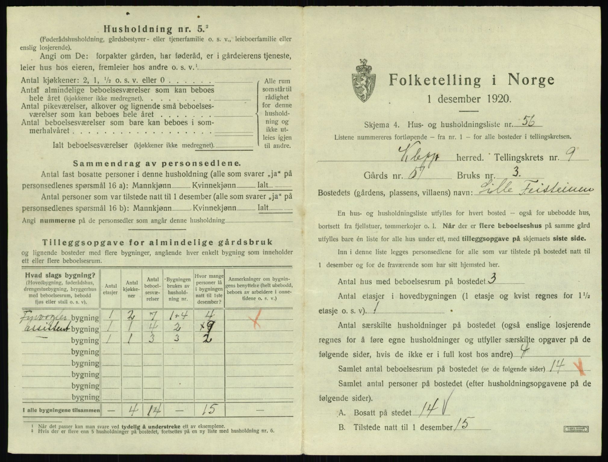 SAST, 1920 census for Klepp, 1920, p. 1176